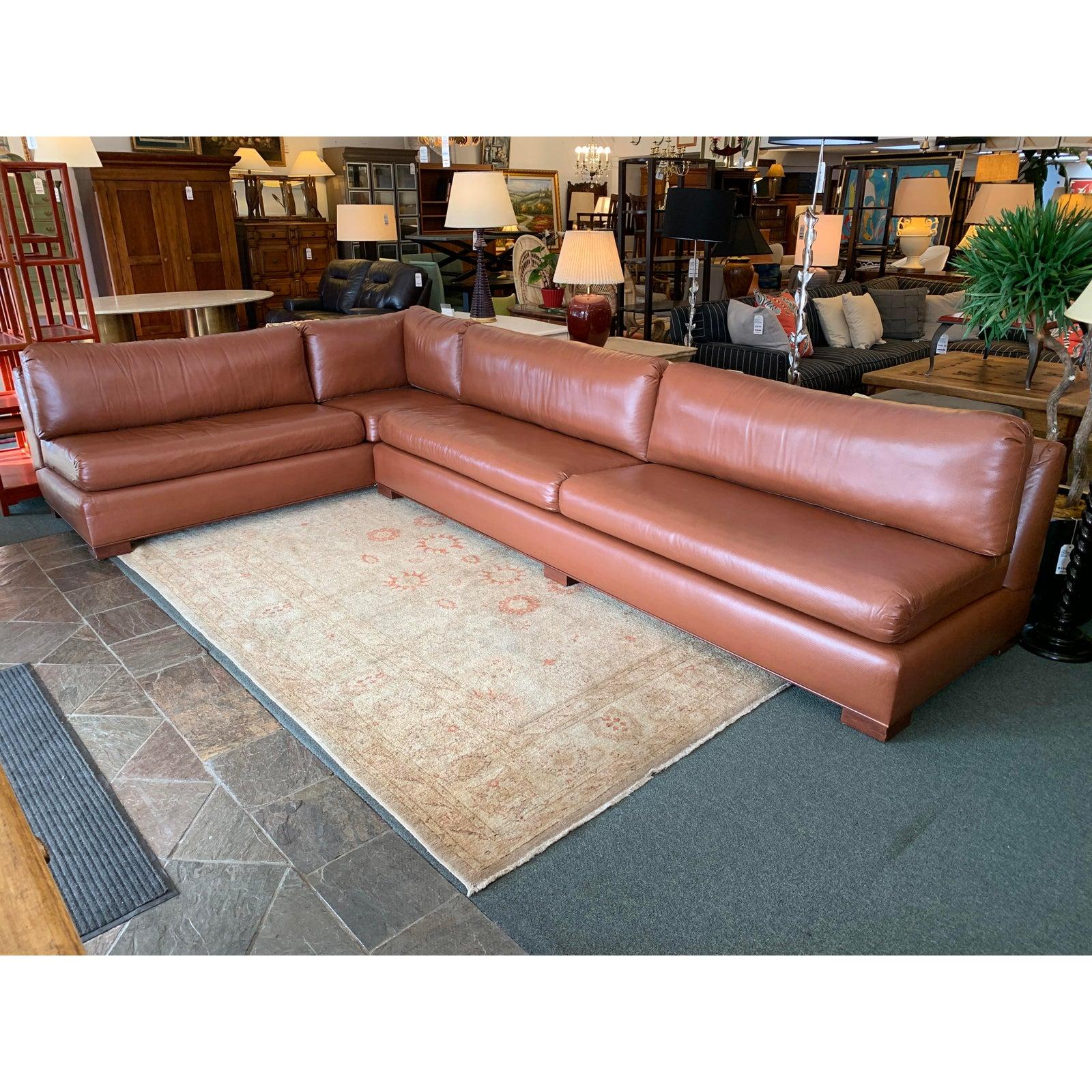 Faux Leather Custom Large Two-Piece Sectional For Sale