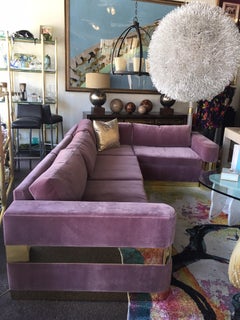 Custom Lavender Mohair and Brass Four-Piece Sectional from Hollywood TV Series