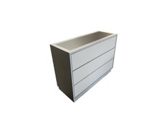 Modern Grey Leather Chest of 3 Drawers with Ivory White Oak by Ercole Home