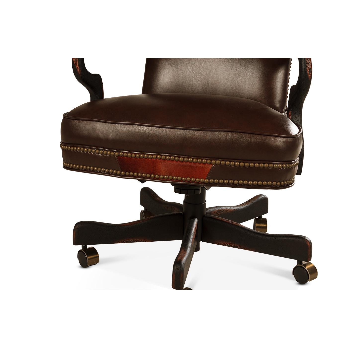 Custom Leather Office Chair In New Condition For Sale In Westwood, NJ