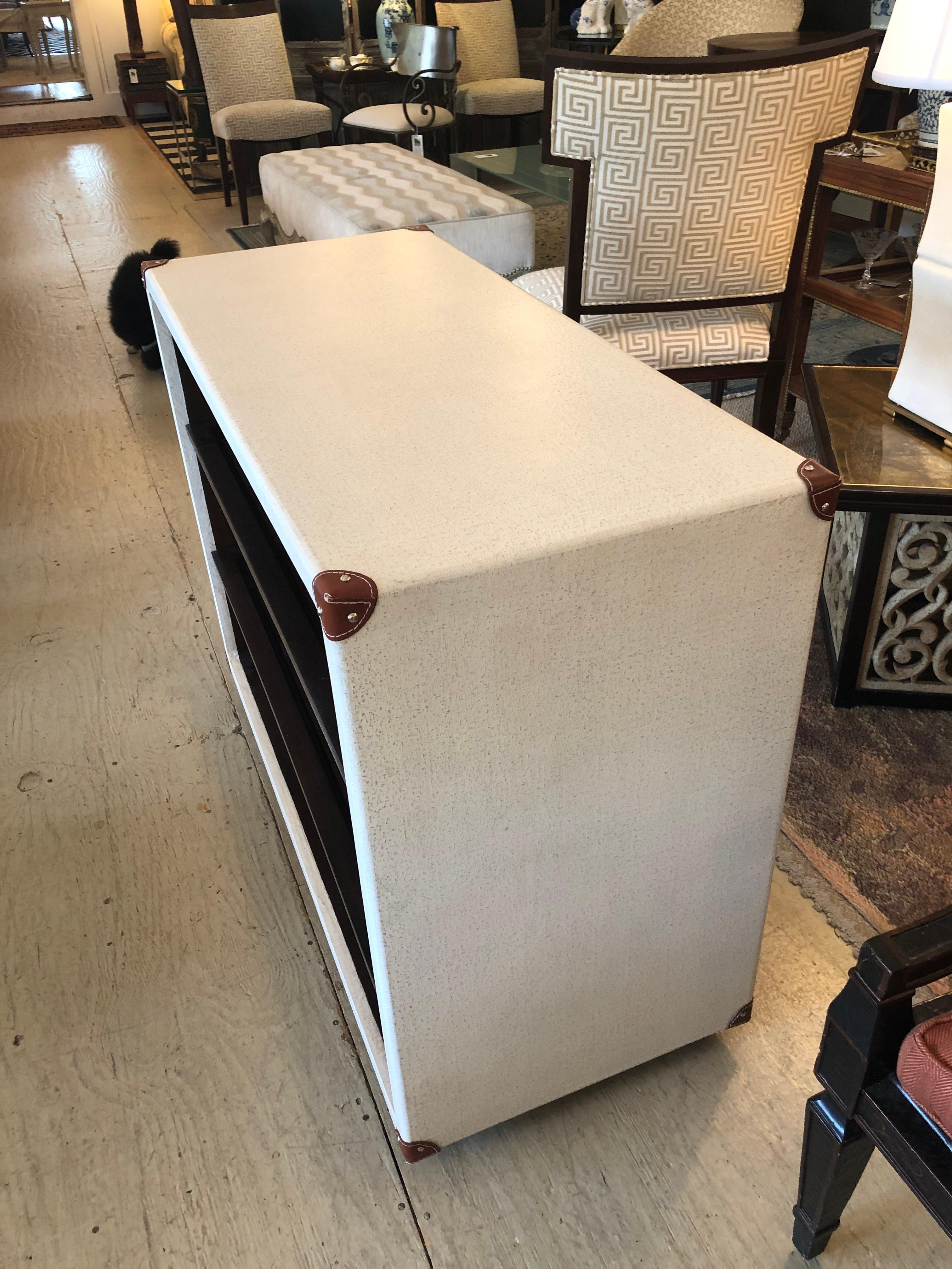 American Custom Leather Wrapped Console Bookcase by Century Furnture For Sale