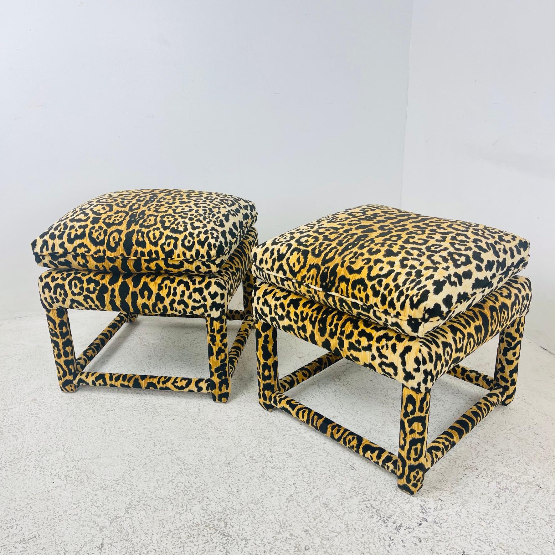 Custom Leopard Parsons Style Ottoman For Sale 3