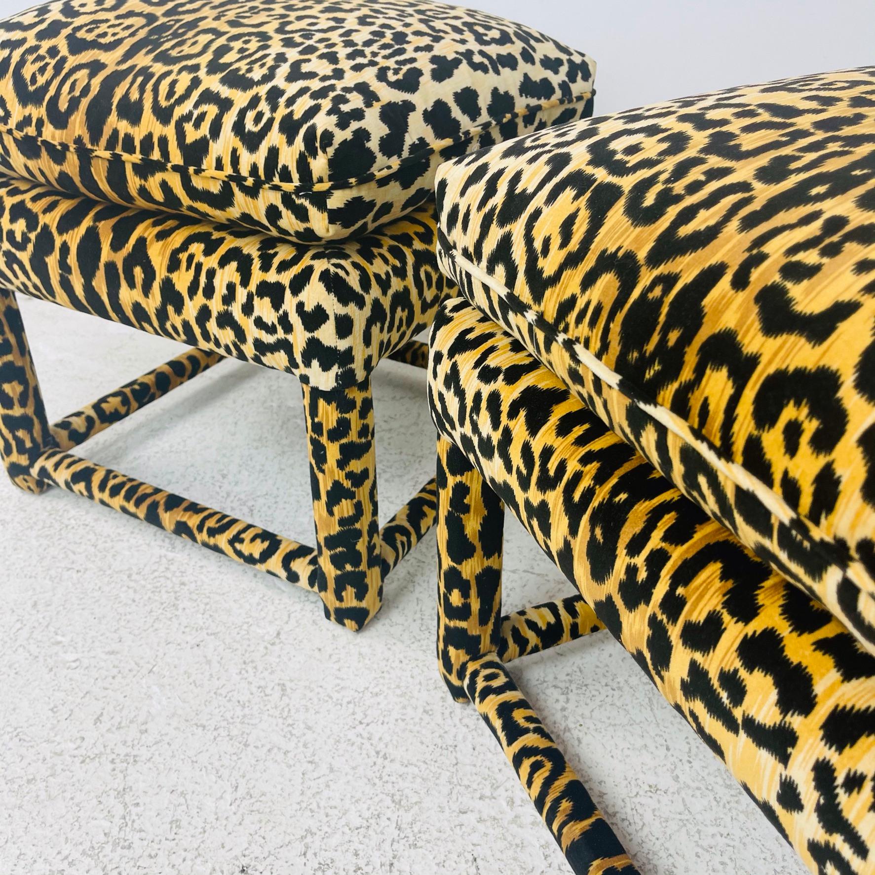 Mid-Century Modern Custom Leopard Parsons Style Ottoman For Sale