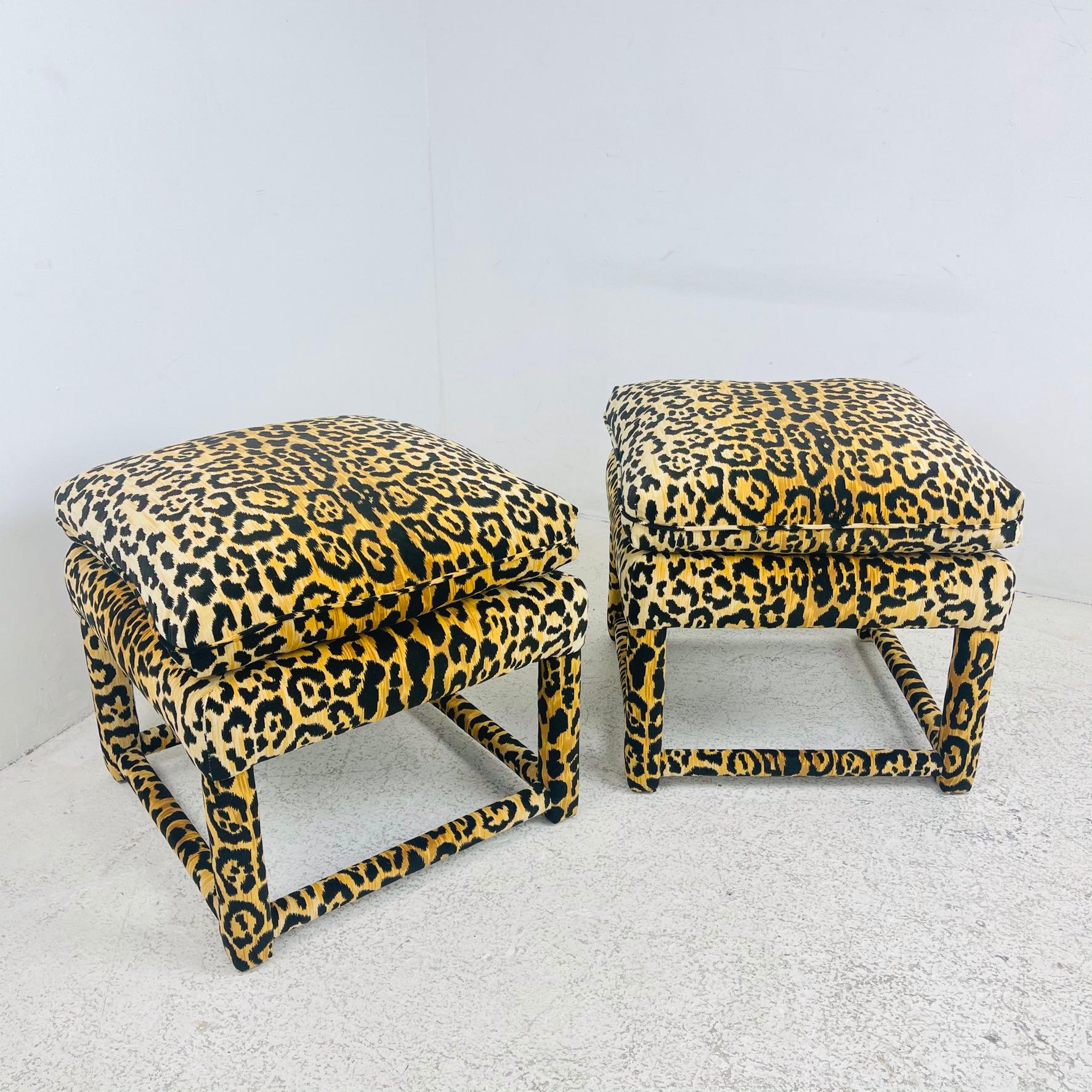 Custom Leopard Parsons Style Ottoman In New Condition For Sale In Dallas, TX