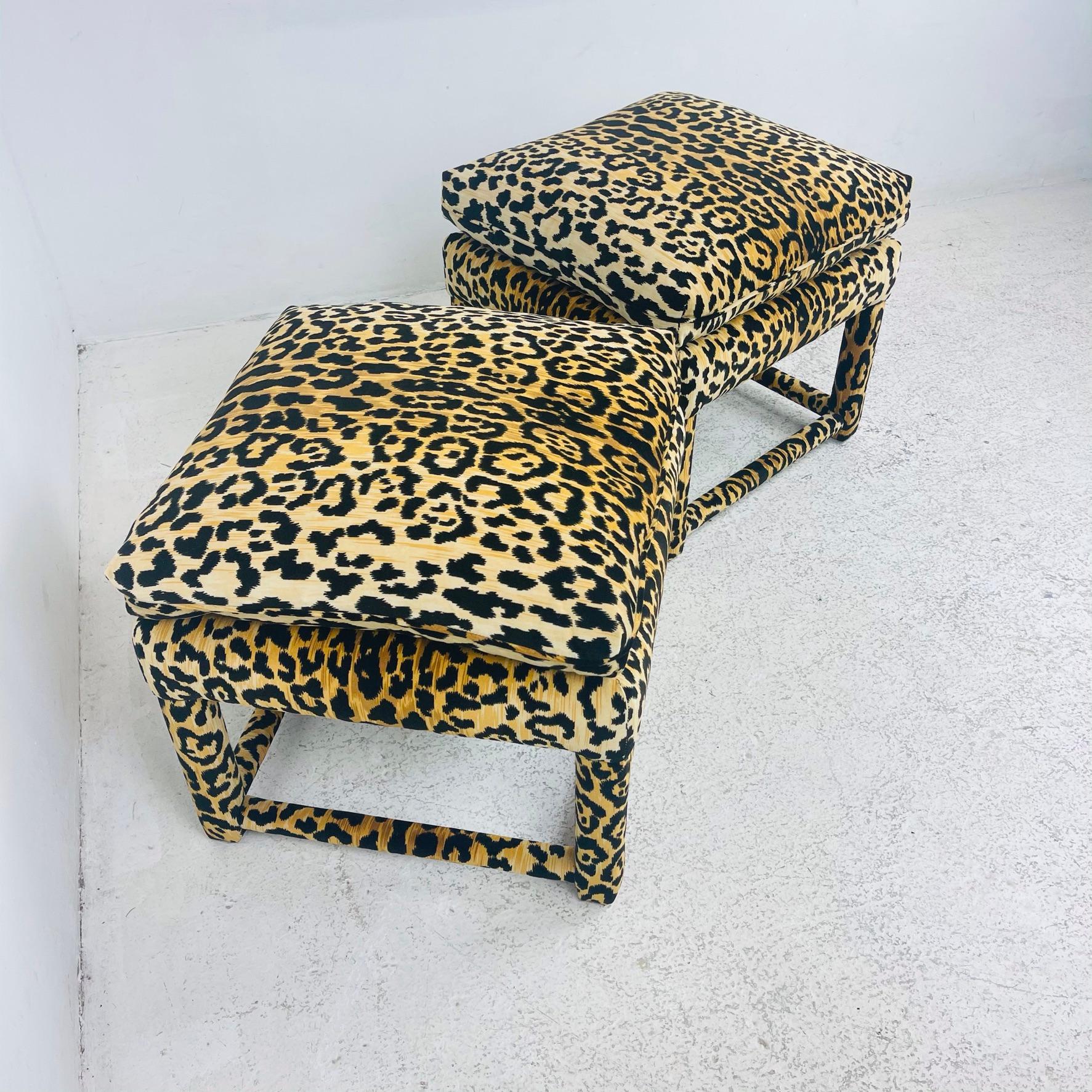 Velvet Custom Leopard Parsons Style Ottoman For Sale