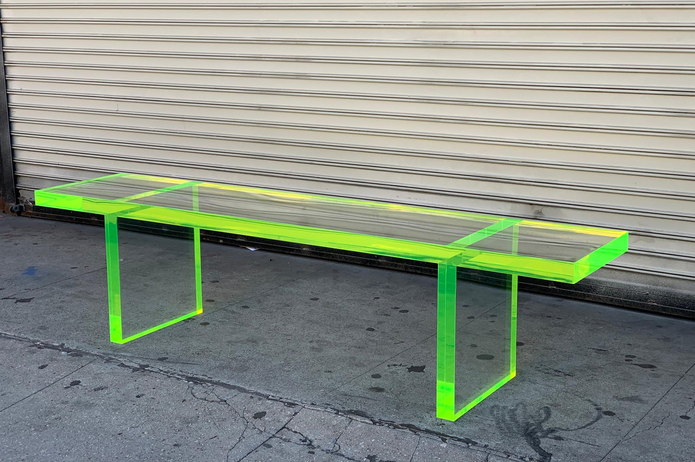 Custom Lime Green Lucite Bench by Amparo Calderon Tapia For Sale 2