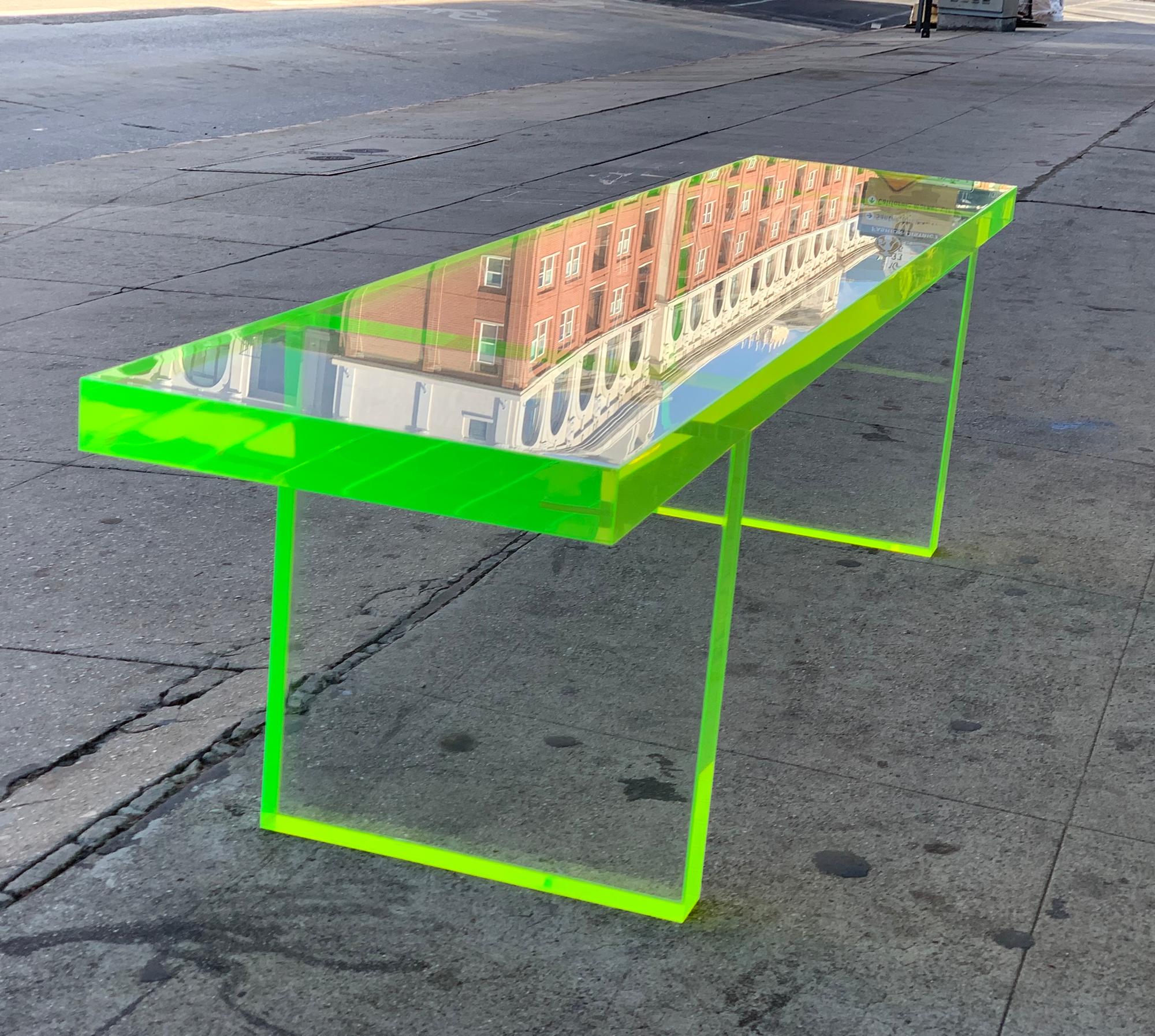 Modern Custom Lime Green Lucite Bench by Amparo Calderon Tapia For Sale