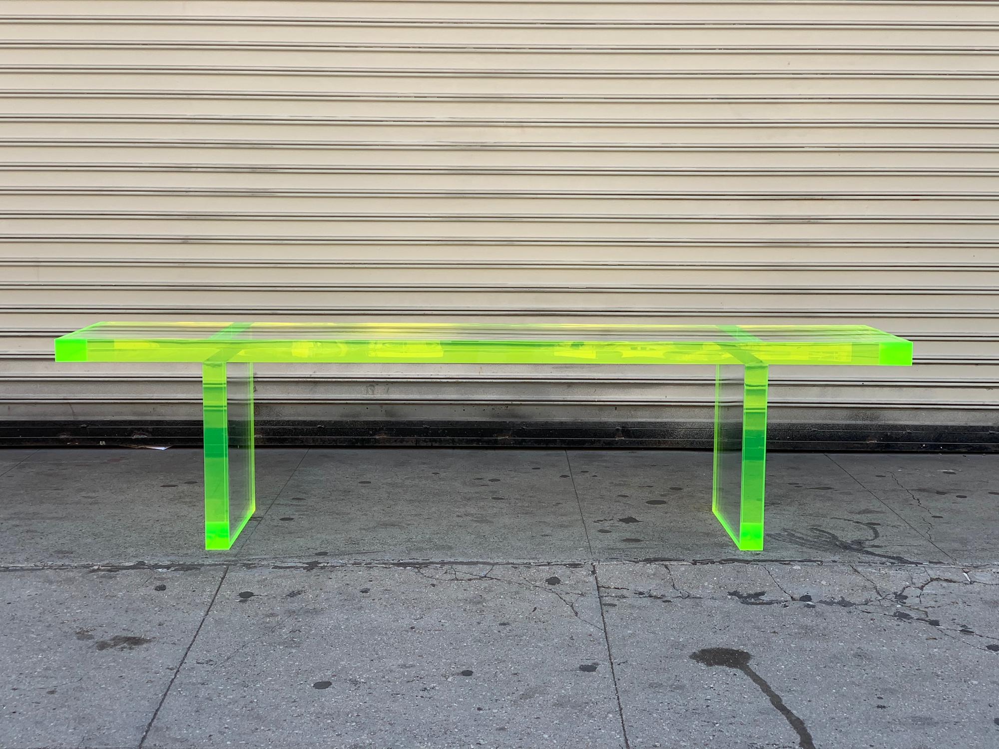 Custom Lime Green Lucite Bench by Amparo Calderon Tapia In Good Condition For Sale In Los Angeles, CA
