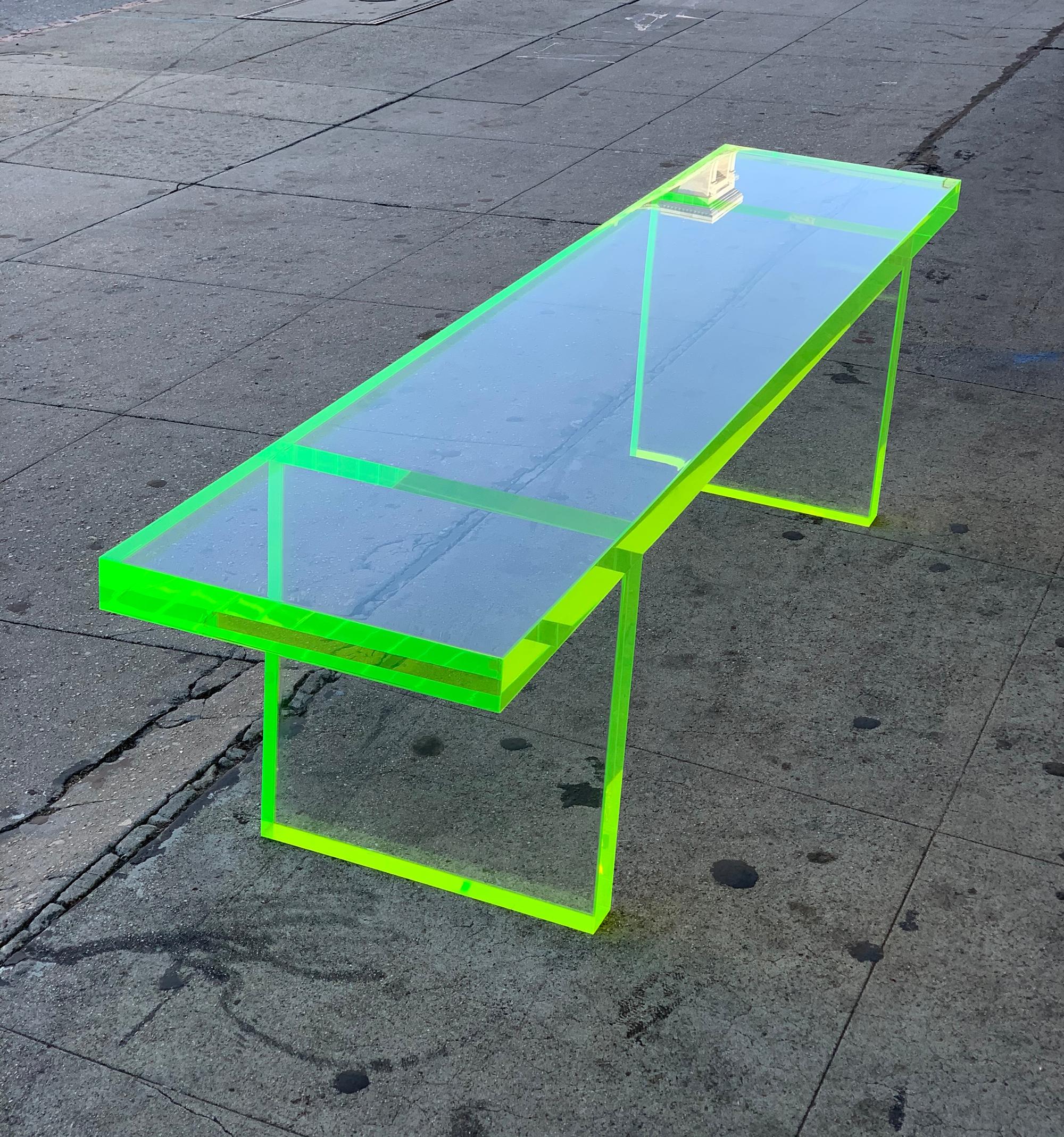 Custom Lime Green Lucite Bench by Cain Modern 3