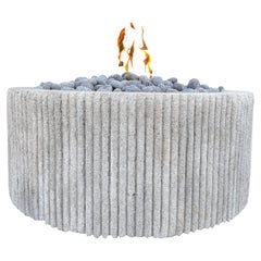 Custom Limestone Texture Fire Pit with Fluted Edges with Fire Pebbles