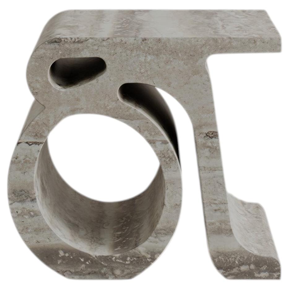 Custom Limited Edition, Travertino Silver Marble Prae Stool By Esther Knopfler