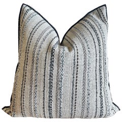 Custom Linen and Wool Blend Black Textured Stripe Pillow with Down Insert