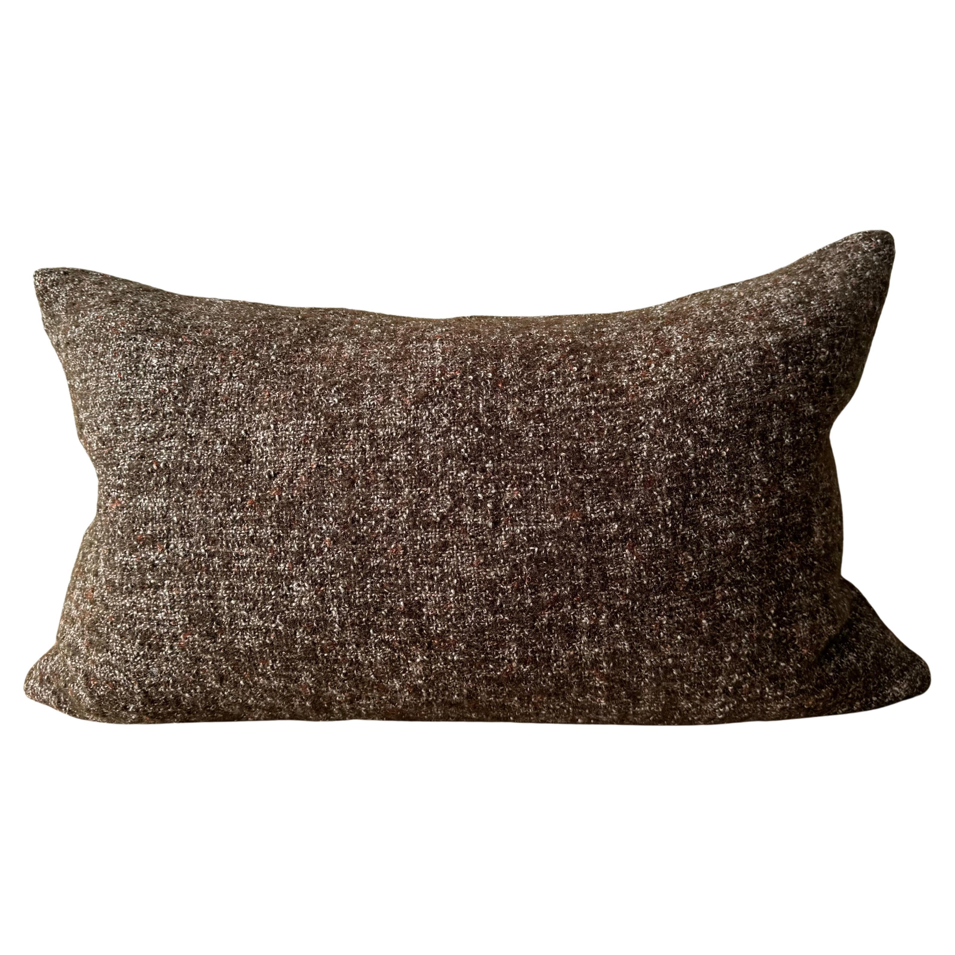 Custom Linen and Wool Lumbar Pillow in Coco with Down Feather Insert