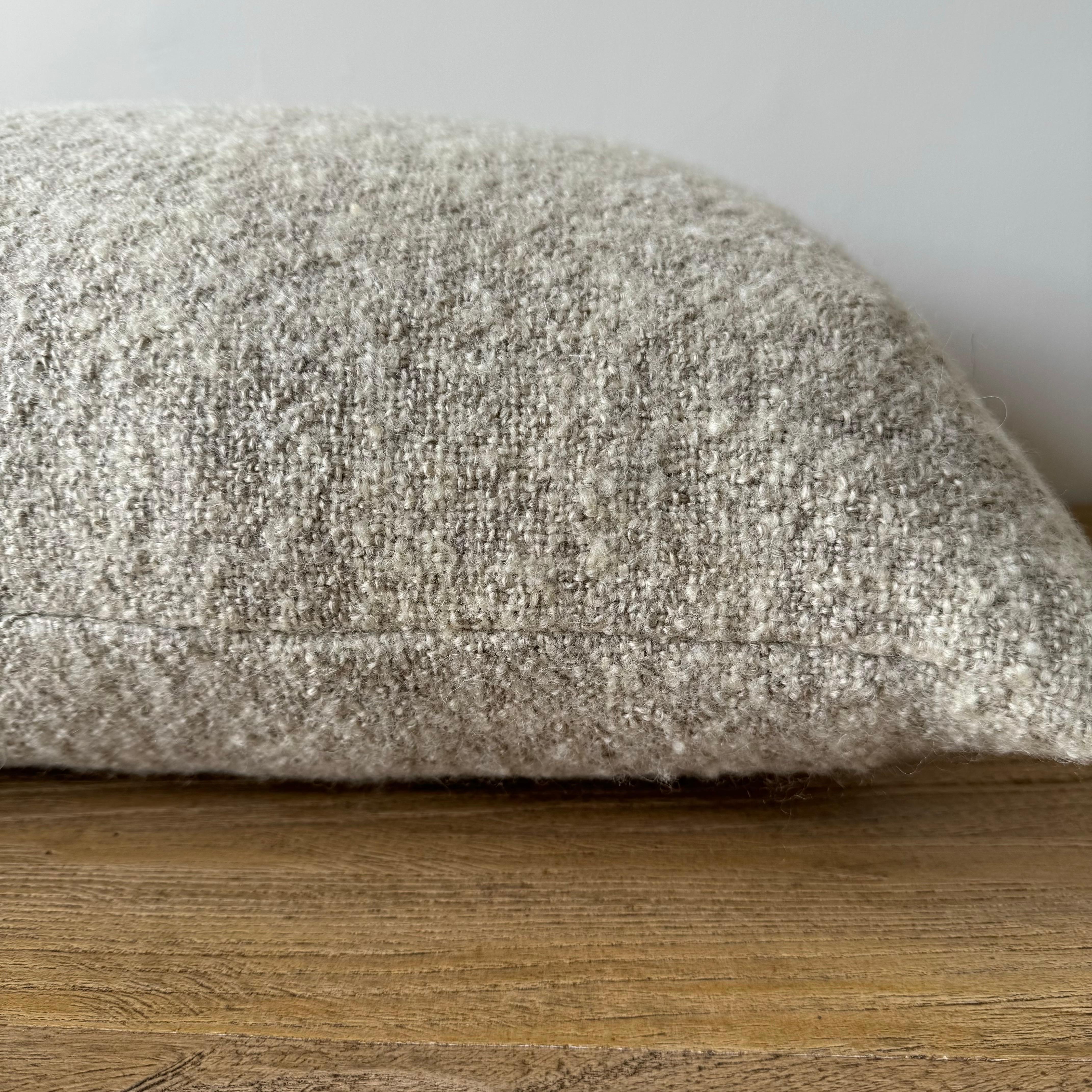 Custom Linen and Wool Lumbar Pillow in Flax with Down Feather Insert For Sale 1
