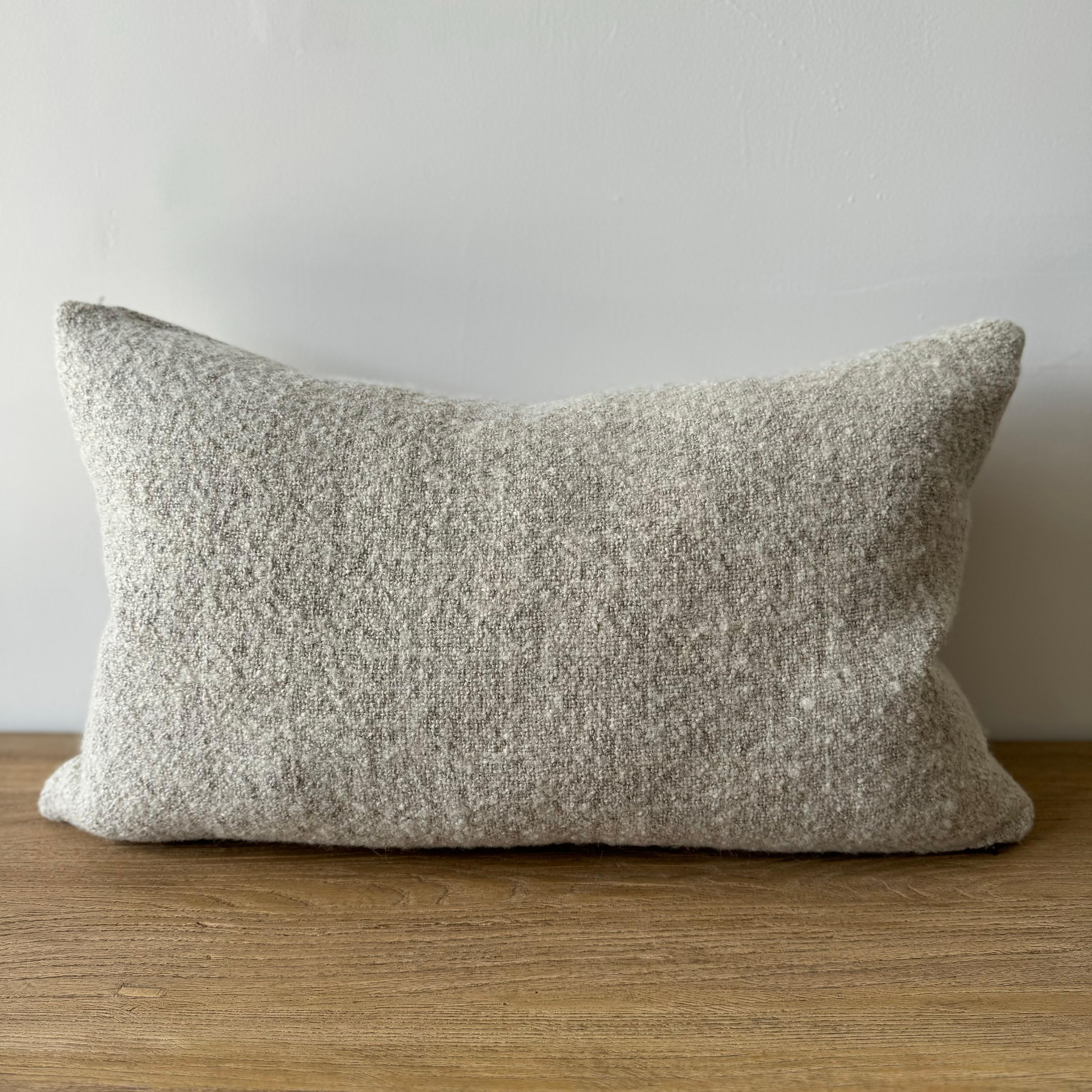Custom Linen and Wool Lumbar Pillow in Flax with Down Feather Insert For Sale 2