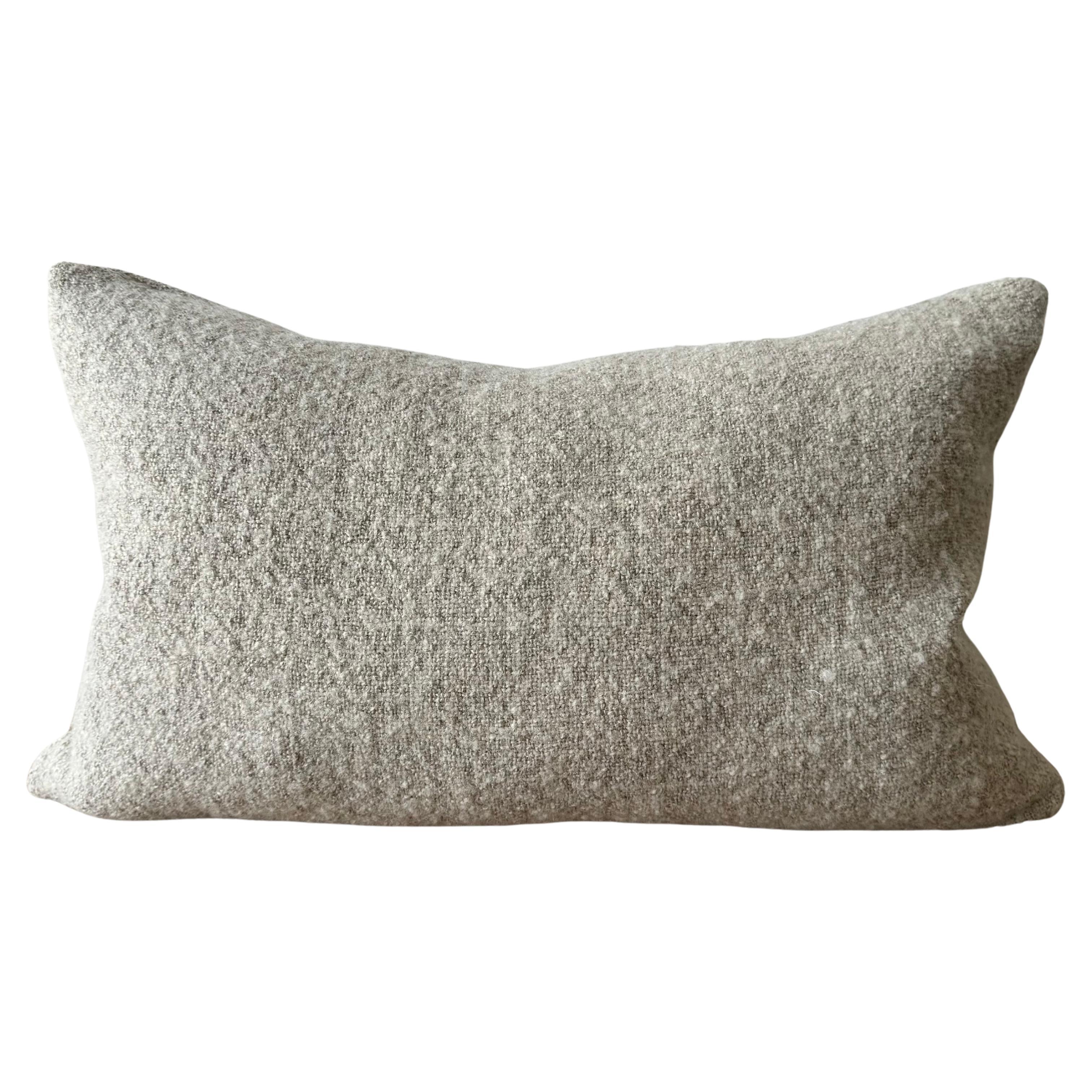 Custom Linen and Wool Lumbar Pillow in Flax with Down Feather Insert For Sale