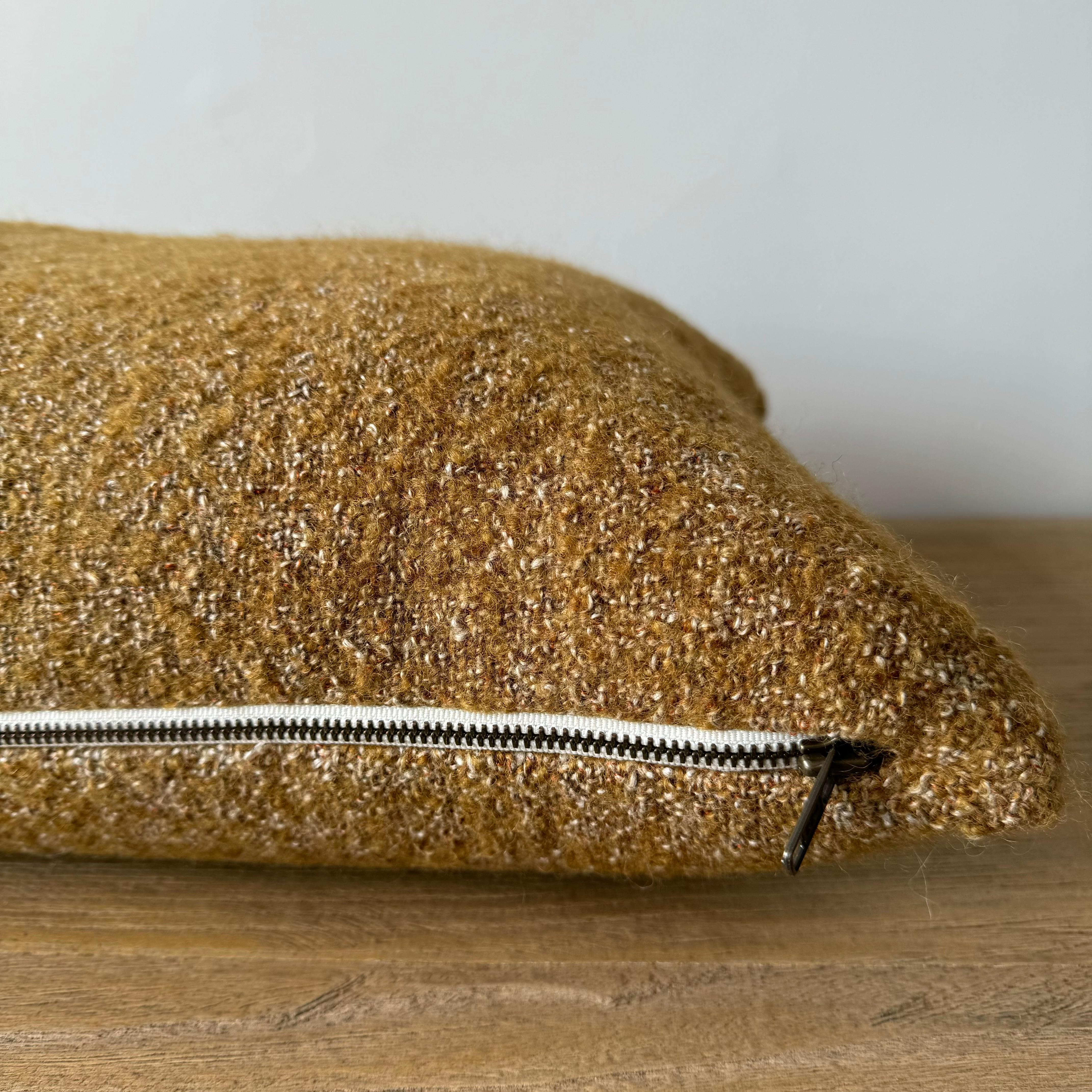 Custom Linen and Wool Lumbar Pillow in Ginger with Down Feather Insert In New Condition For Sale In Brea, CA