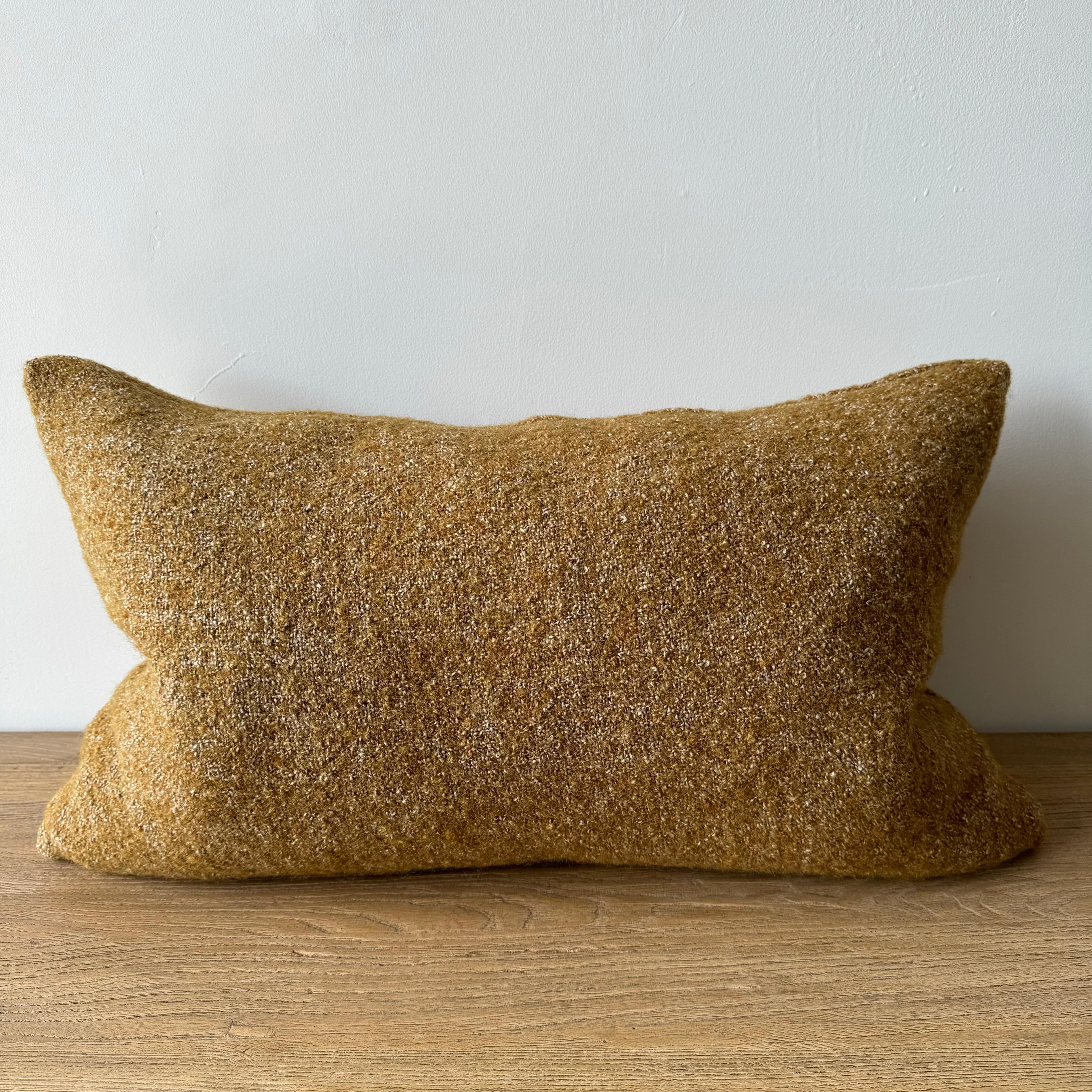 Custom Linen and Wool Lumbar Pillow in Ginger with Down Feather Insert For Sale 1