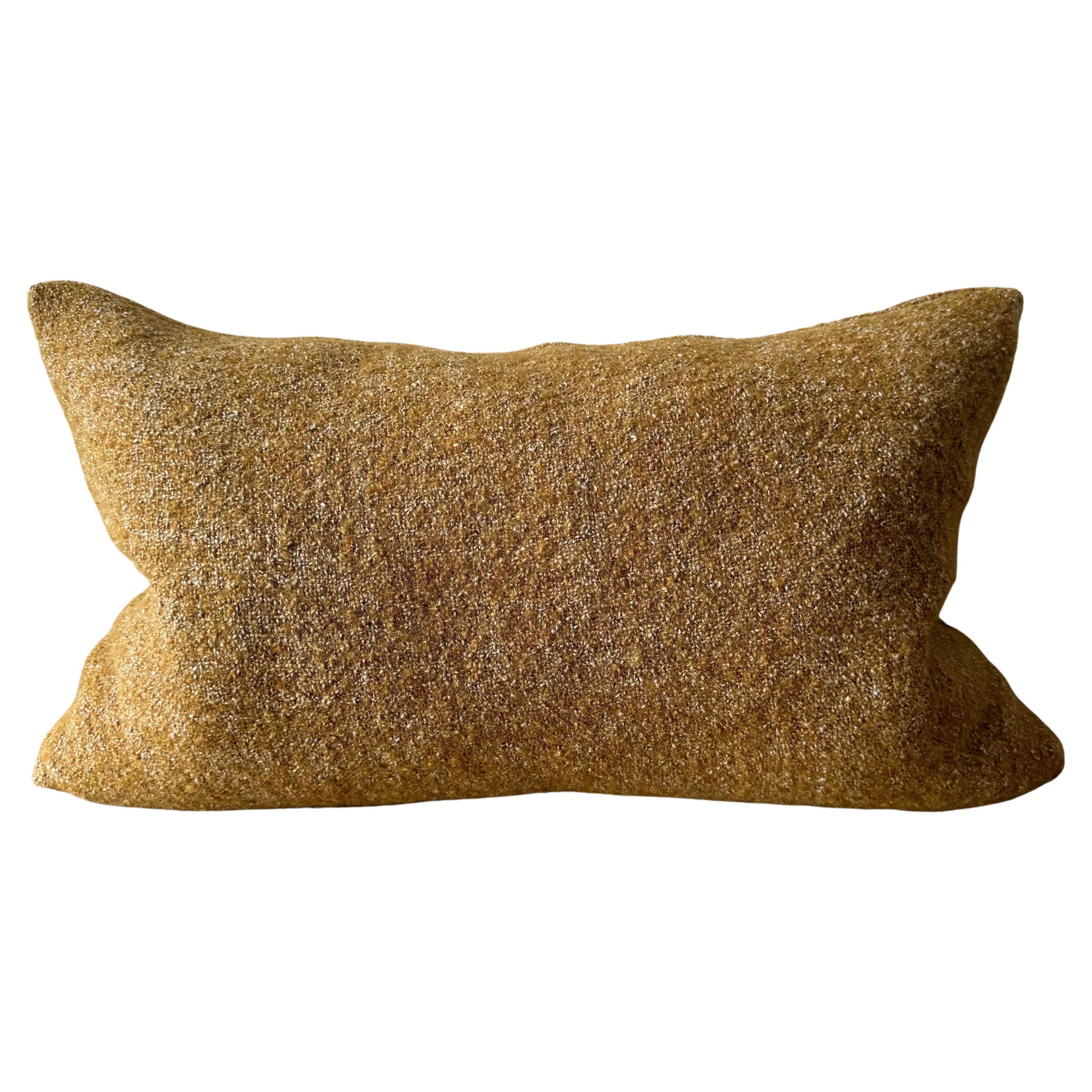 Custom Linen and Wool Lumbar Pillow in Ginger with Down Feather Insert For Sale