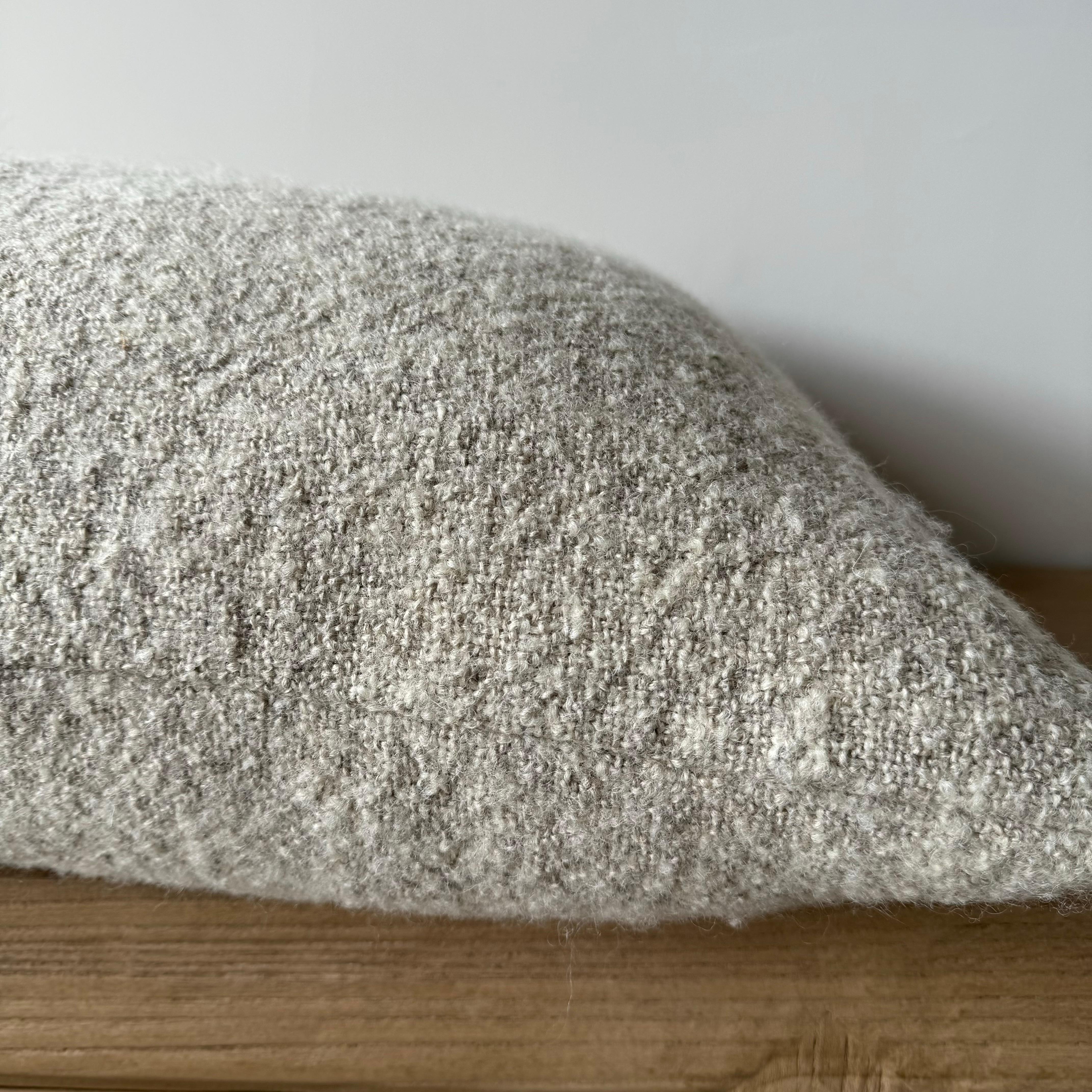 Custom Linen and Wool Pillow in Flax with Down Feather Insert For Sale 1