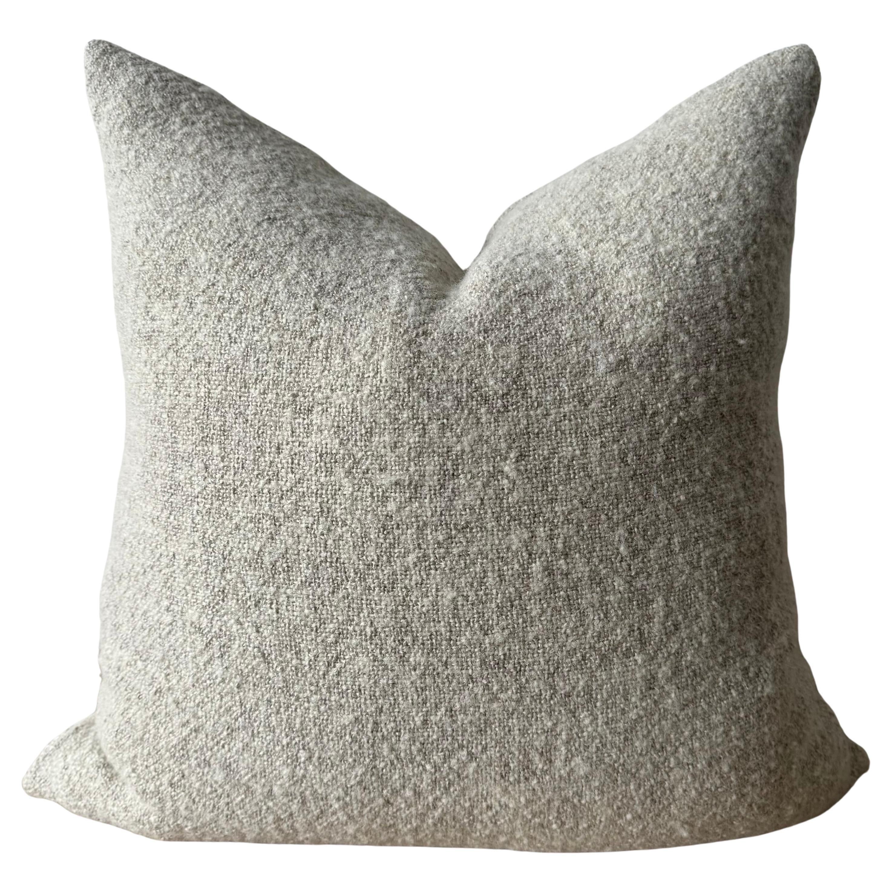 Custom Linen and Wool Pillow in Flax with Down Feather Insert For Sale