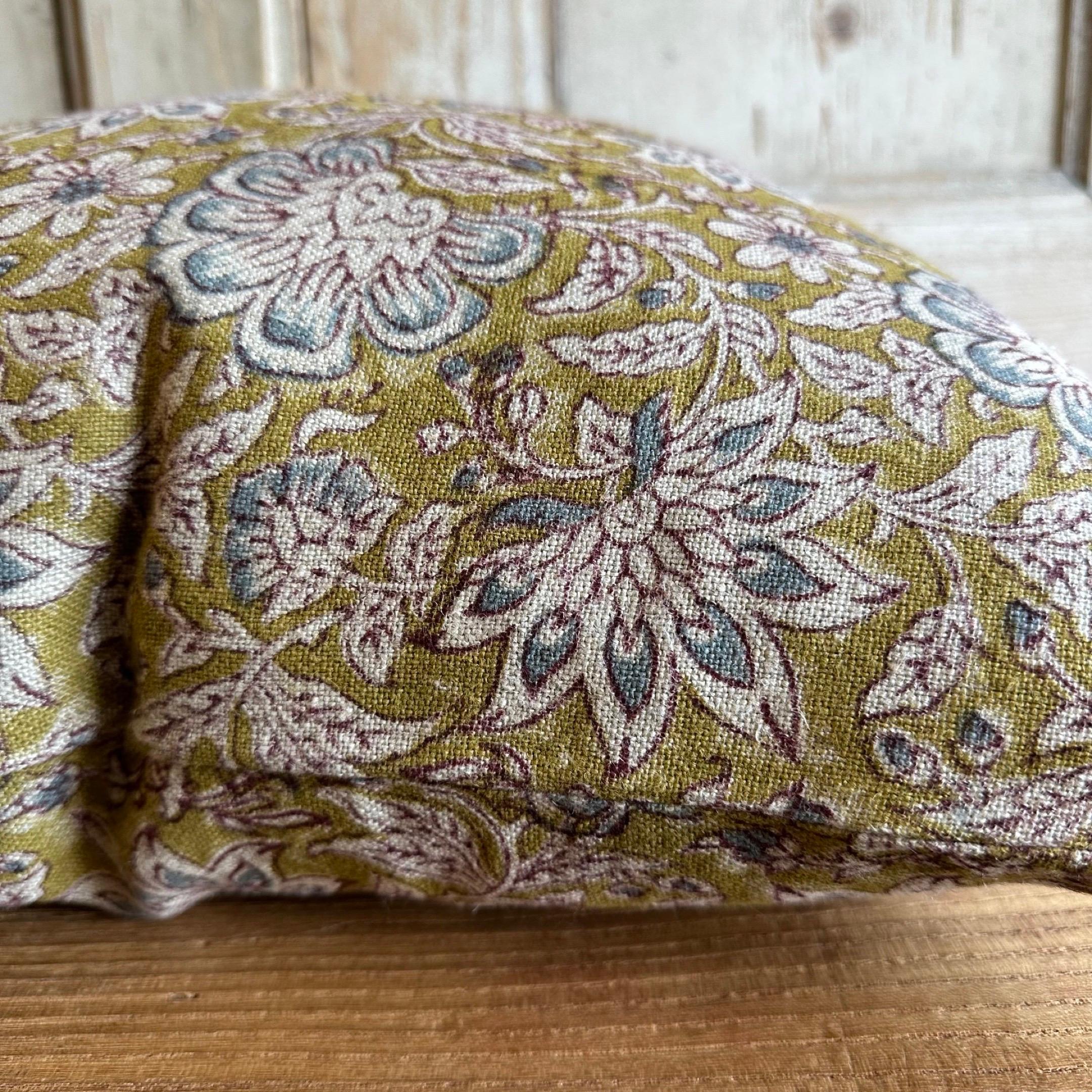 Custom Linen Block Printed Pillow with Down Insert For Sale 1