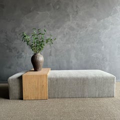 Custom Linen Ottoman with Waterfall Table