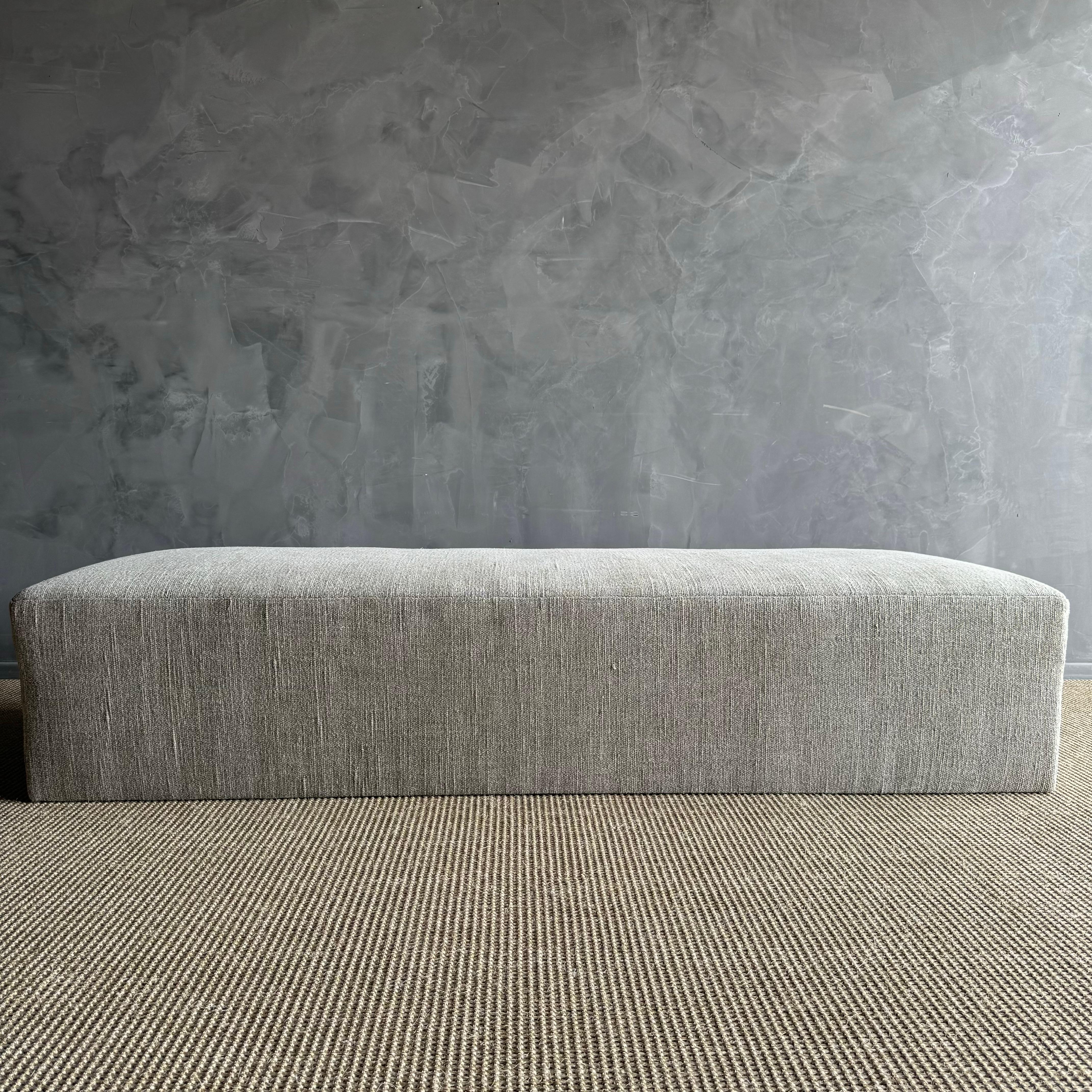Organic Modern Custom Linen Ottoman with Waterfall Table For Sale