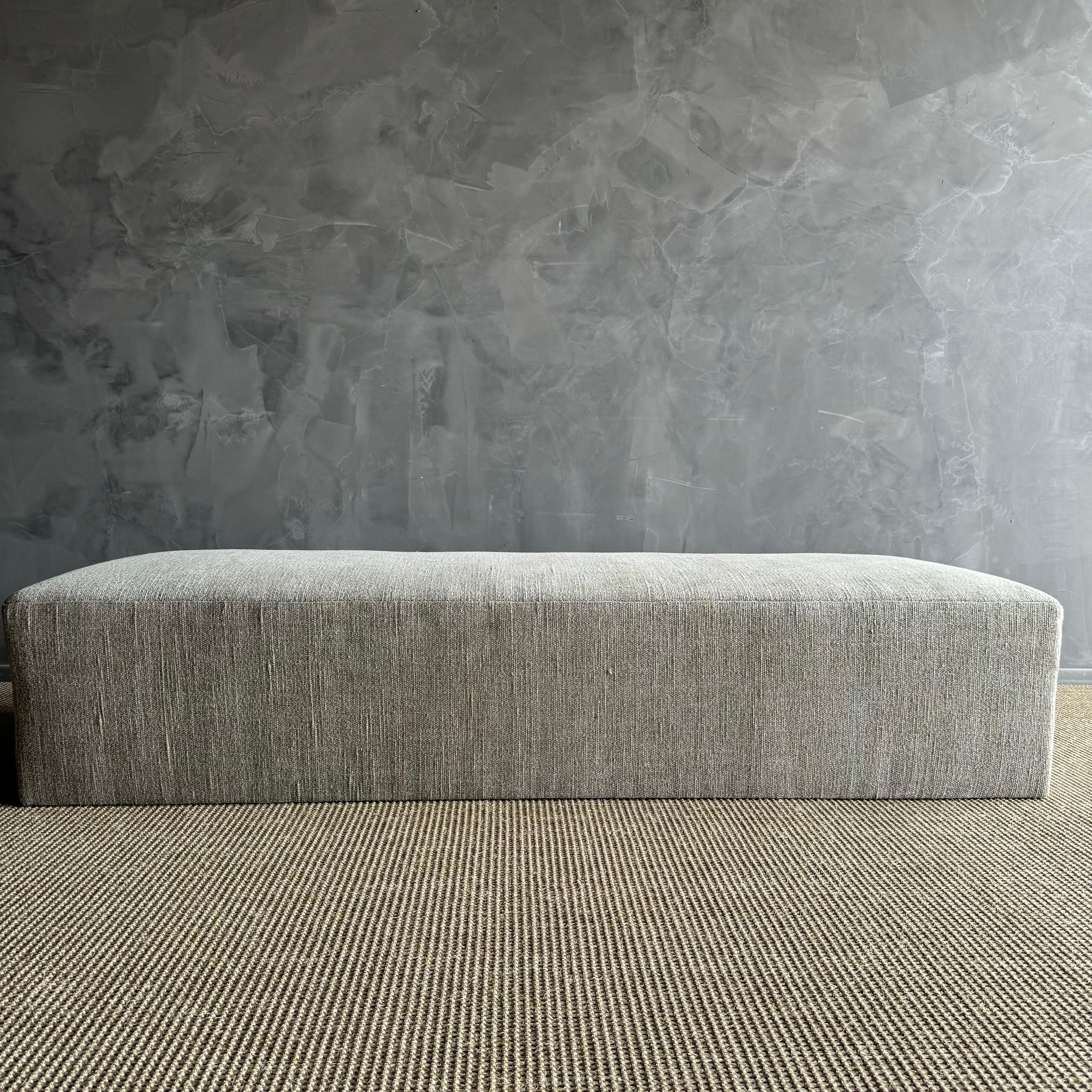 American Custom Linen Ottoman with Waterfall Table For Sale