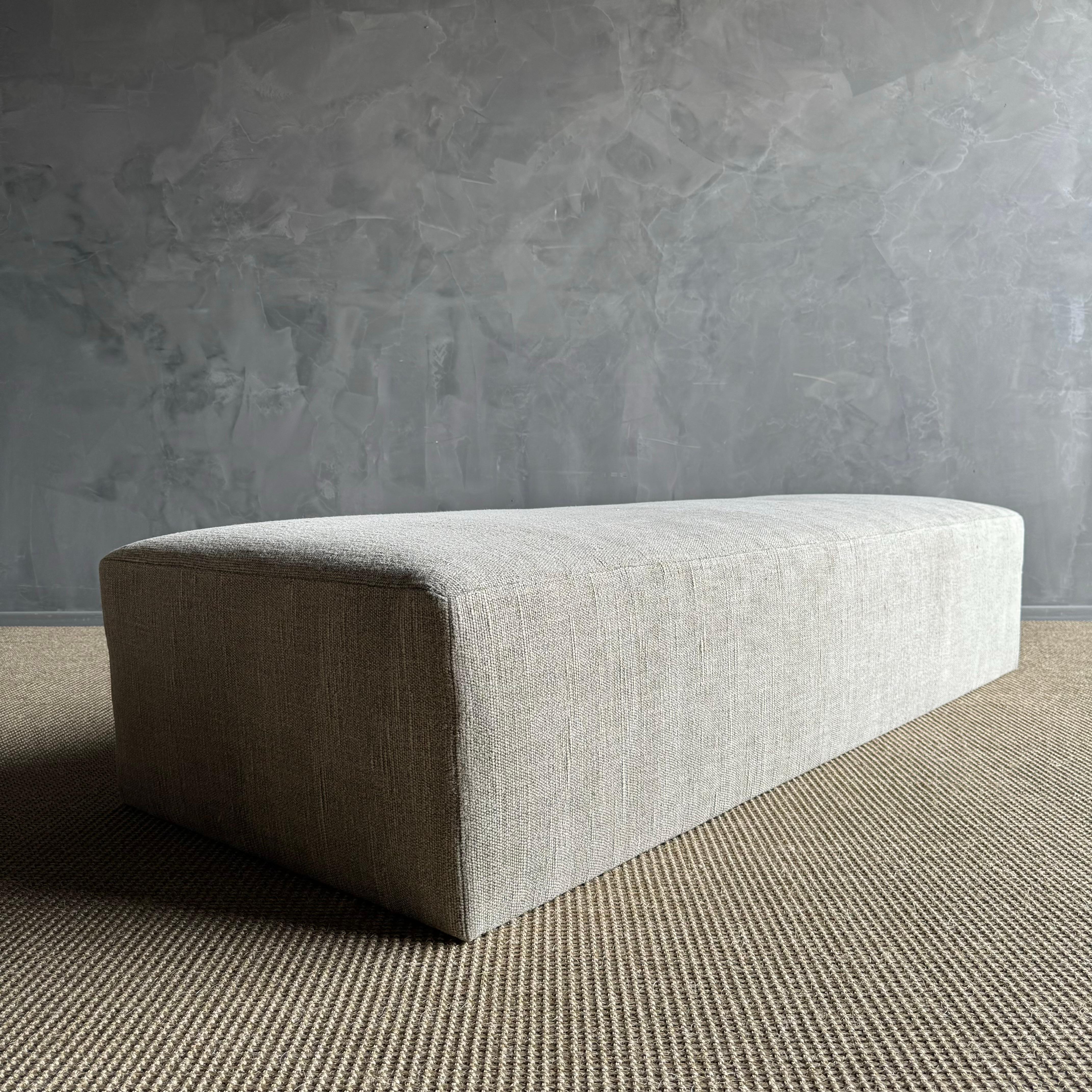 Custom Linen Ottoman with Waterfall Table For Sale 1