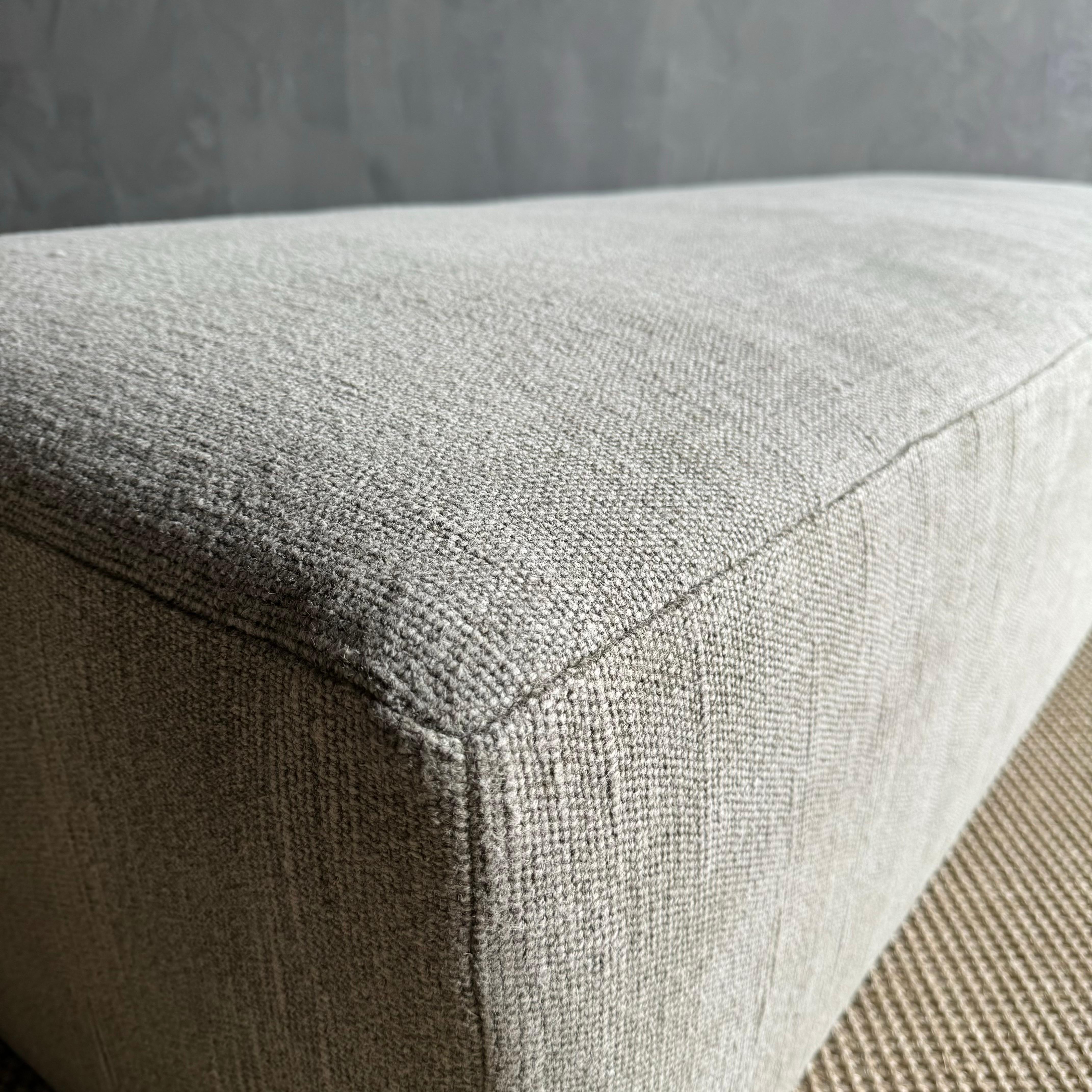 Custom Linen Ottoman with Waterfall Table For Sale 2