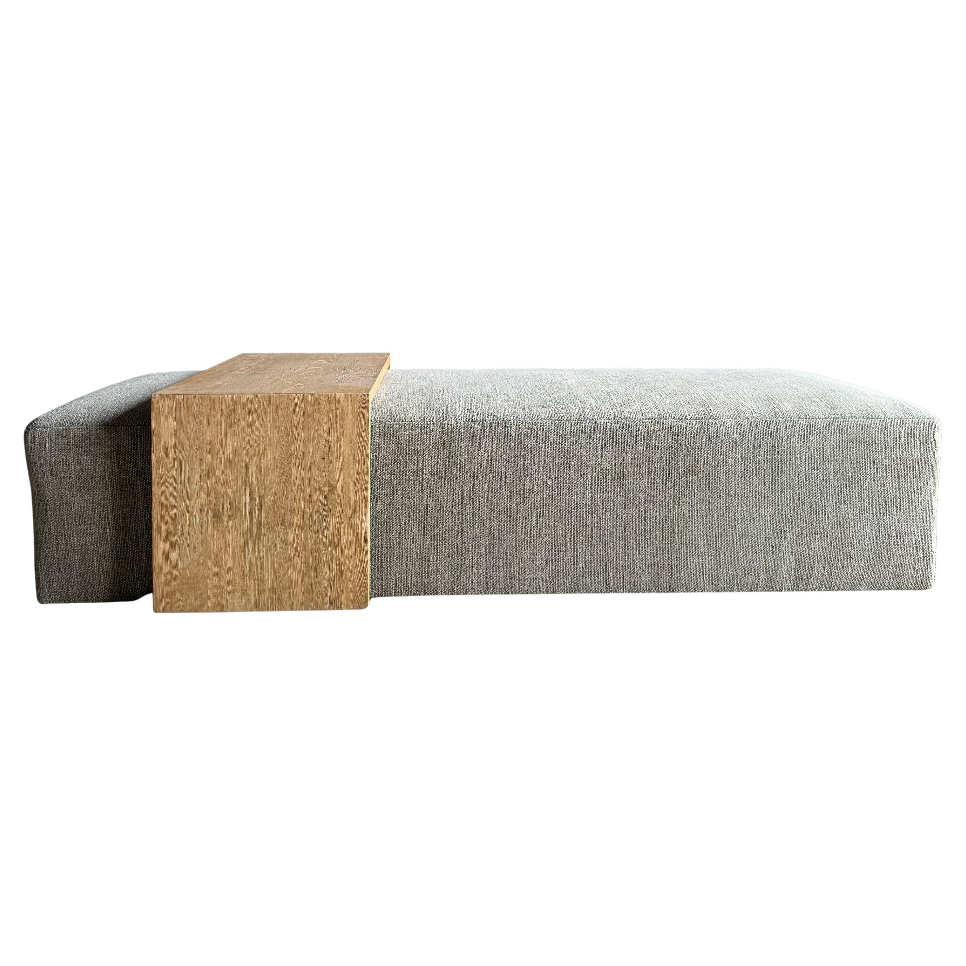 Custom Linen Ottoman with Waterfall Table