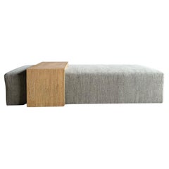 Custom Linen Ottoman with Waterfall Table