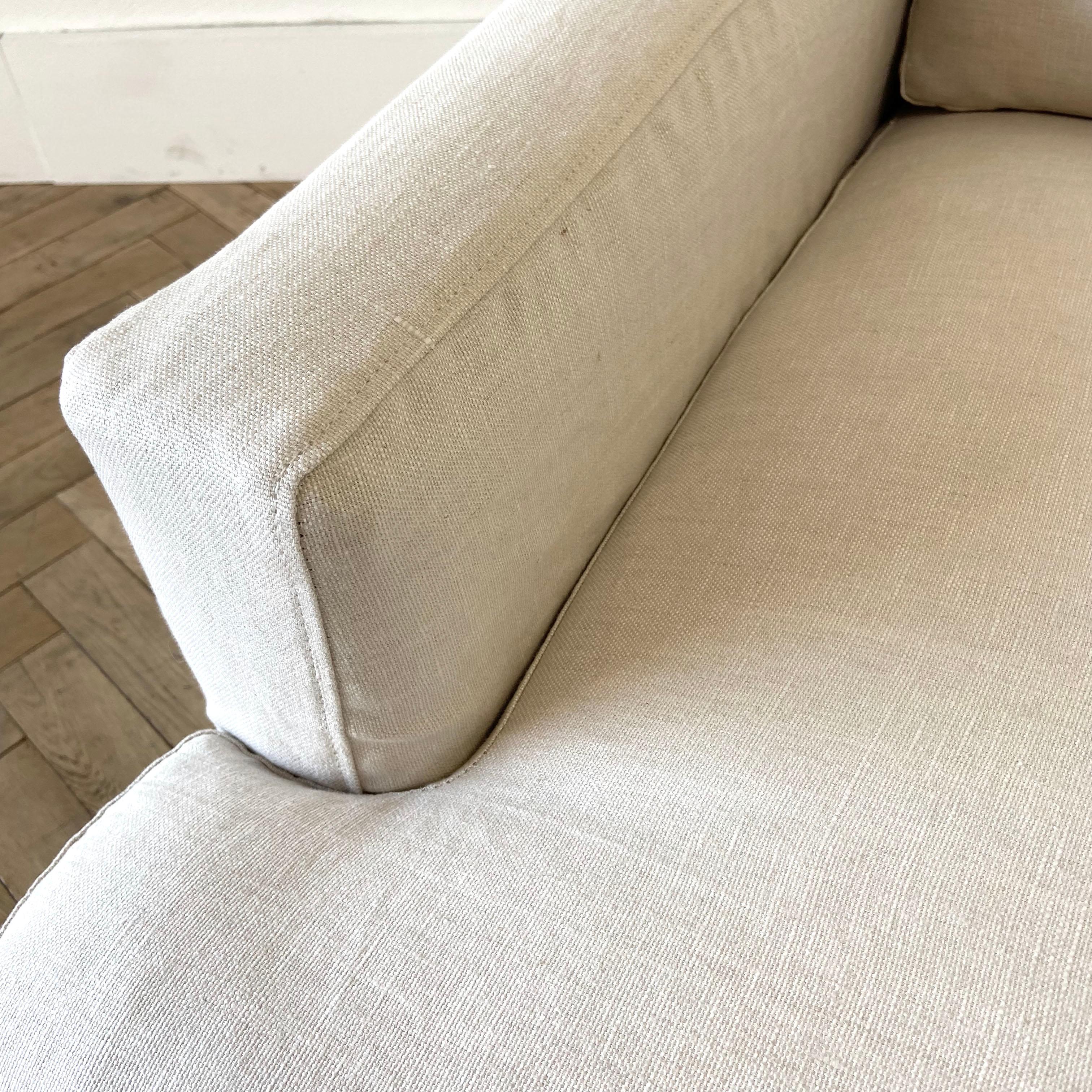 Floor Sample Sale Custom Linen Slip Covered Square Arm Sofa with Down Cushions 2