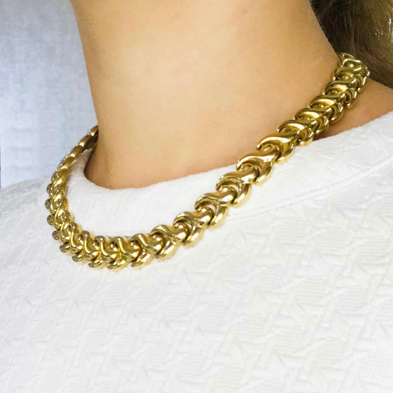 Artisan Custom Link Choker Necklace in 14 Karat Yellow Gold, Italian Made Chain Necklace