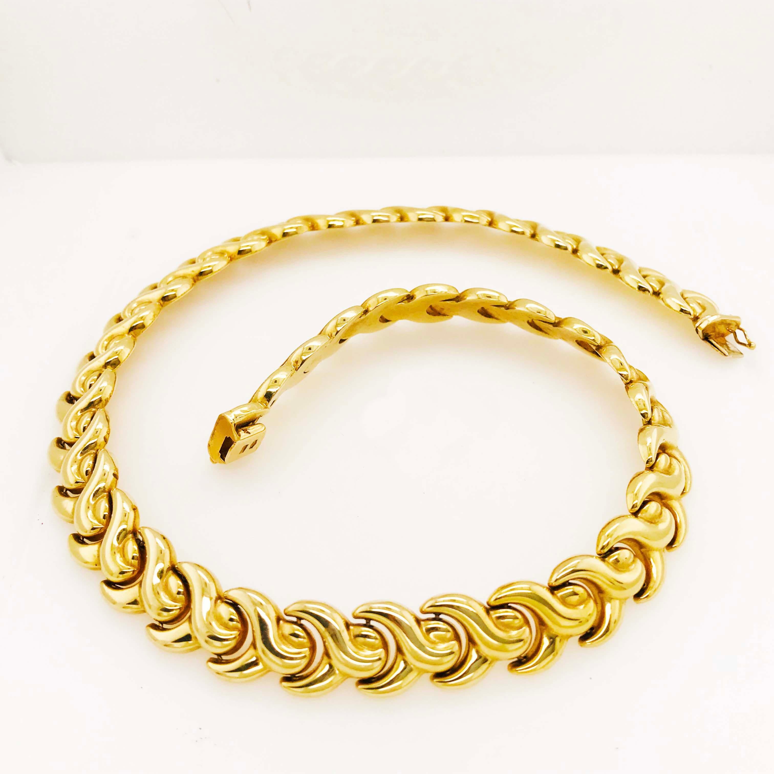 Custom Link Choker Necklace in 14 Karat Yellow Gold, Italian Made Chain Necklace In New Condition In Austin, TX
