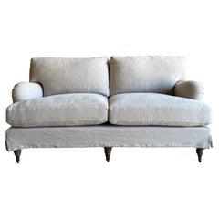 Custom Listing English Arm Loveseat Upholstered in 100% Natural Hemp & 4 Pillows