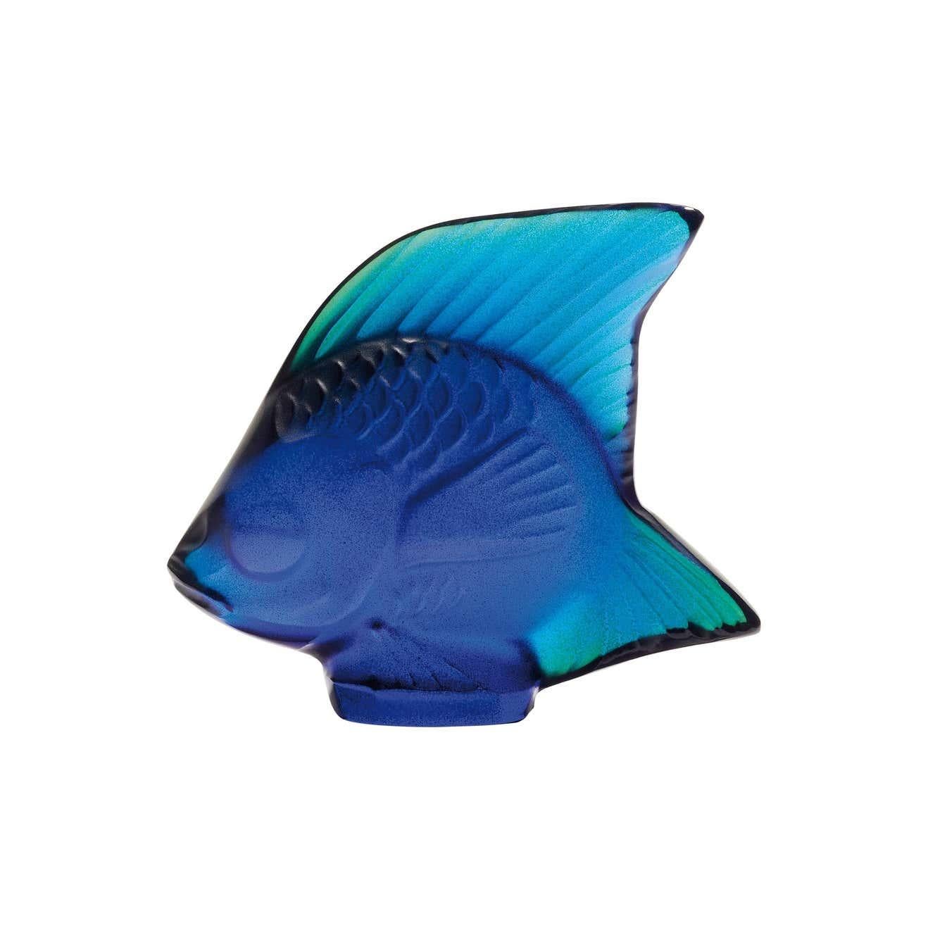 2 Lalique Fish Sculpture Cap Ferrat Blue Luster Crystal, 1 Lalique Fish Sculpture Opalescent Crystal, 1 Lalique Fish Sculpture Black Crystal

The original fish in glass was designed in 1913 by René Lalique and has since become an important and