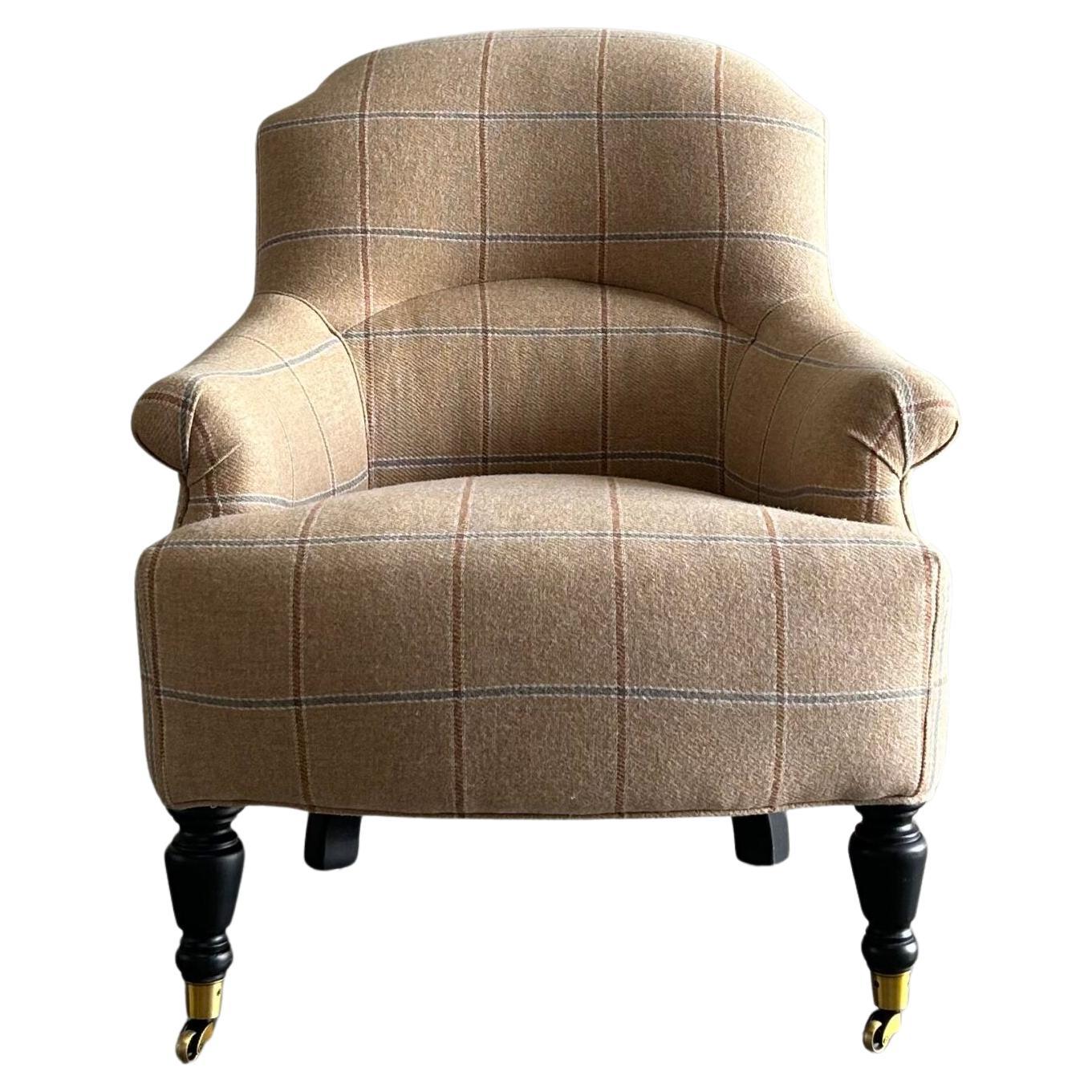 Custom Listing Napoli Chair in Cowtan Wool Plaid For Sale