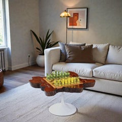 Mesa de Juego de Ajedrez y Backgammon de Borde Vivo Reversible Personalizada sobre Base de Tulipán