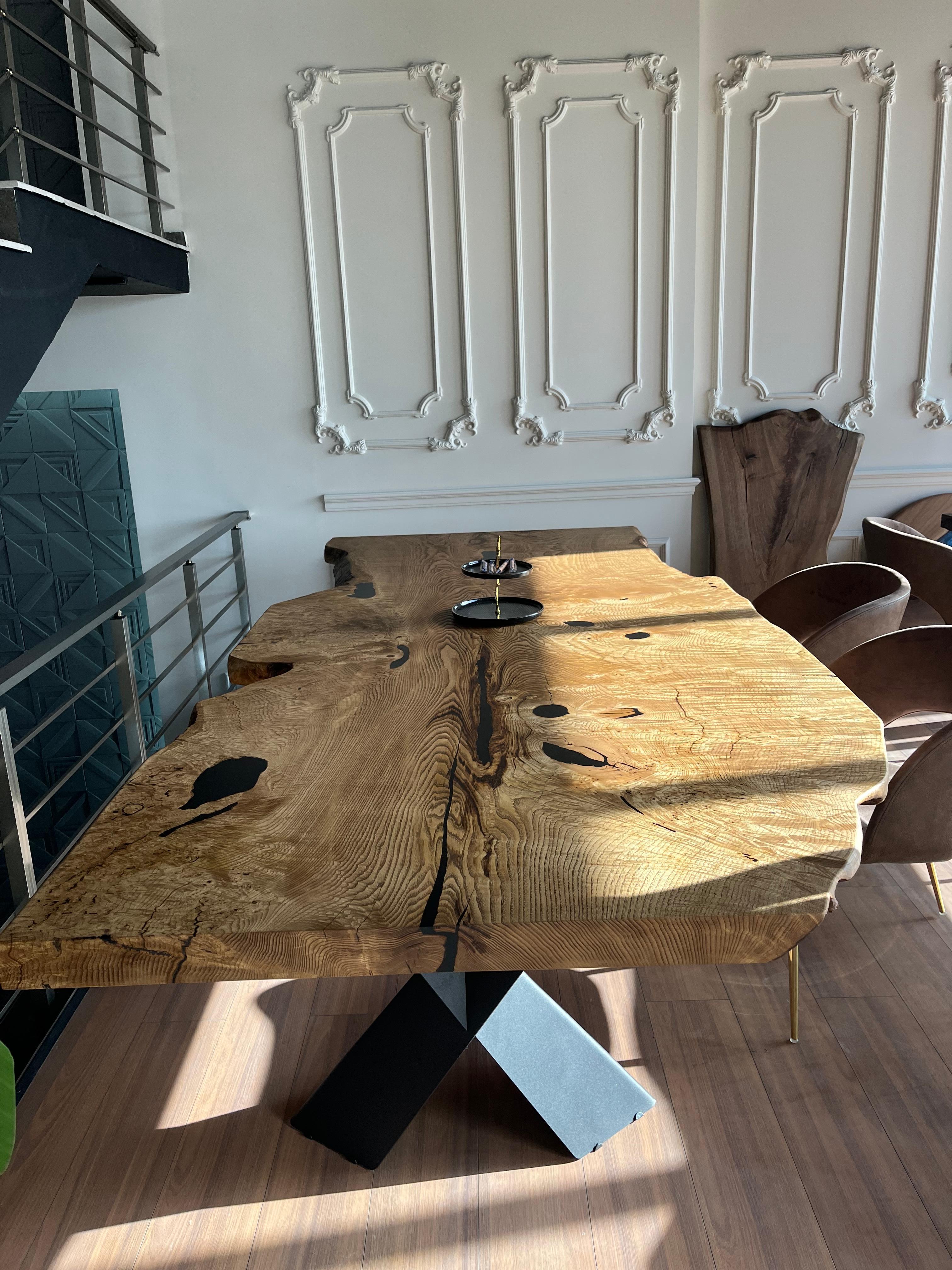Organic Modern Custom Live Edge Light Ash Wood Table For Sale
