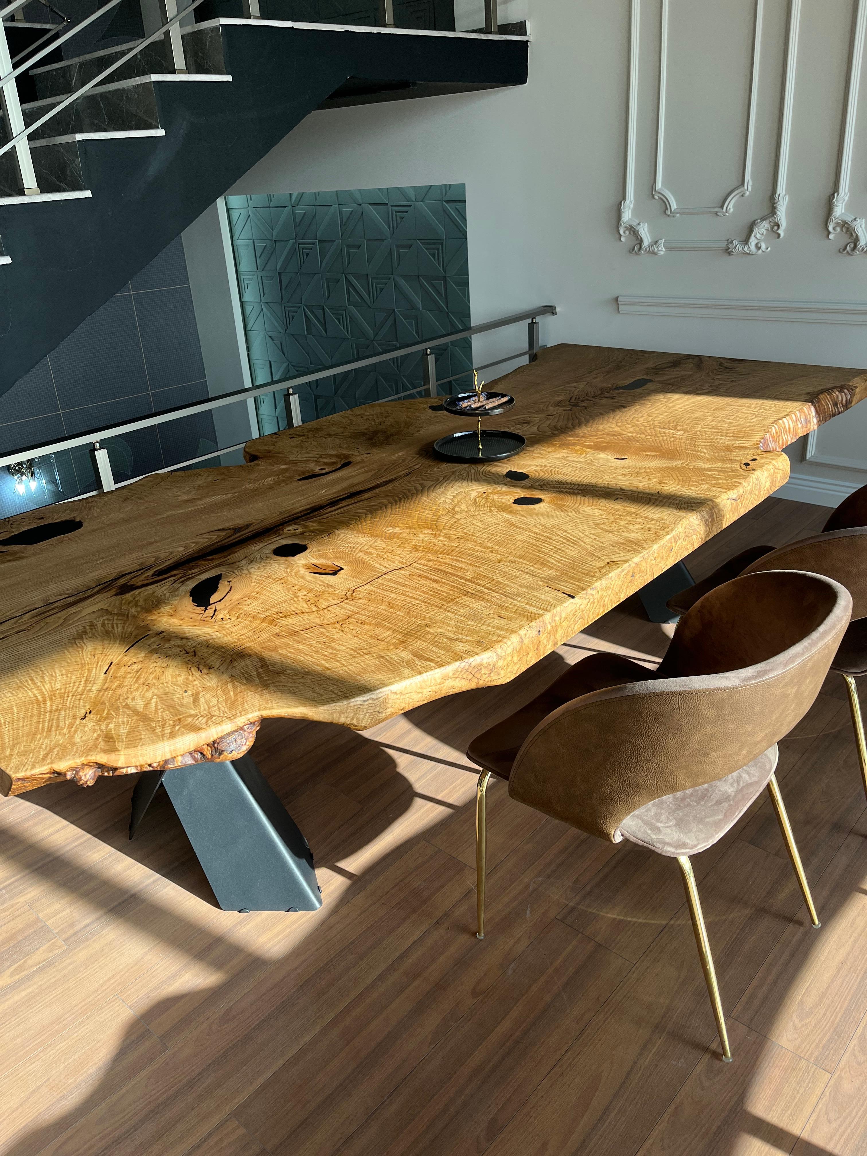 Turkish Custom Live Edge Light Ash Wood Table For Sale