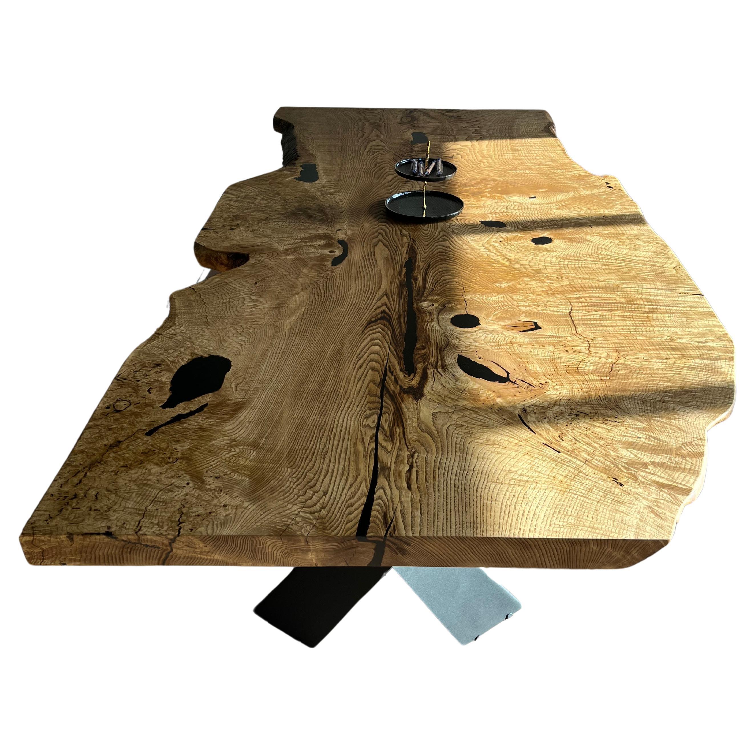 Custom Live Edge Light Ash Wood Table For Sale