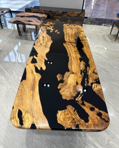 Custom Live Edge Olive Wood Crystal Clear Epoxy Resin Dining Table