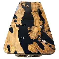 Custom Live Edge Olive Wood Crystal Clear Epoxy Resin Dining Table