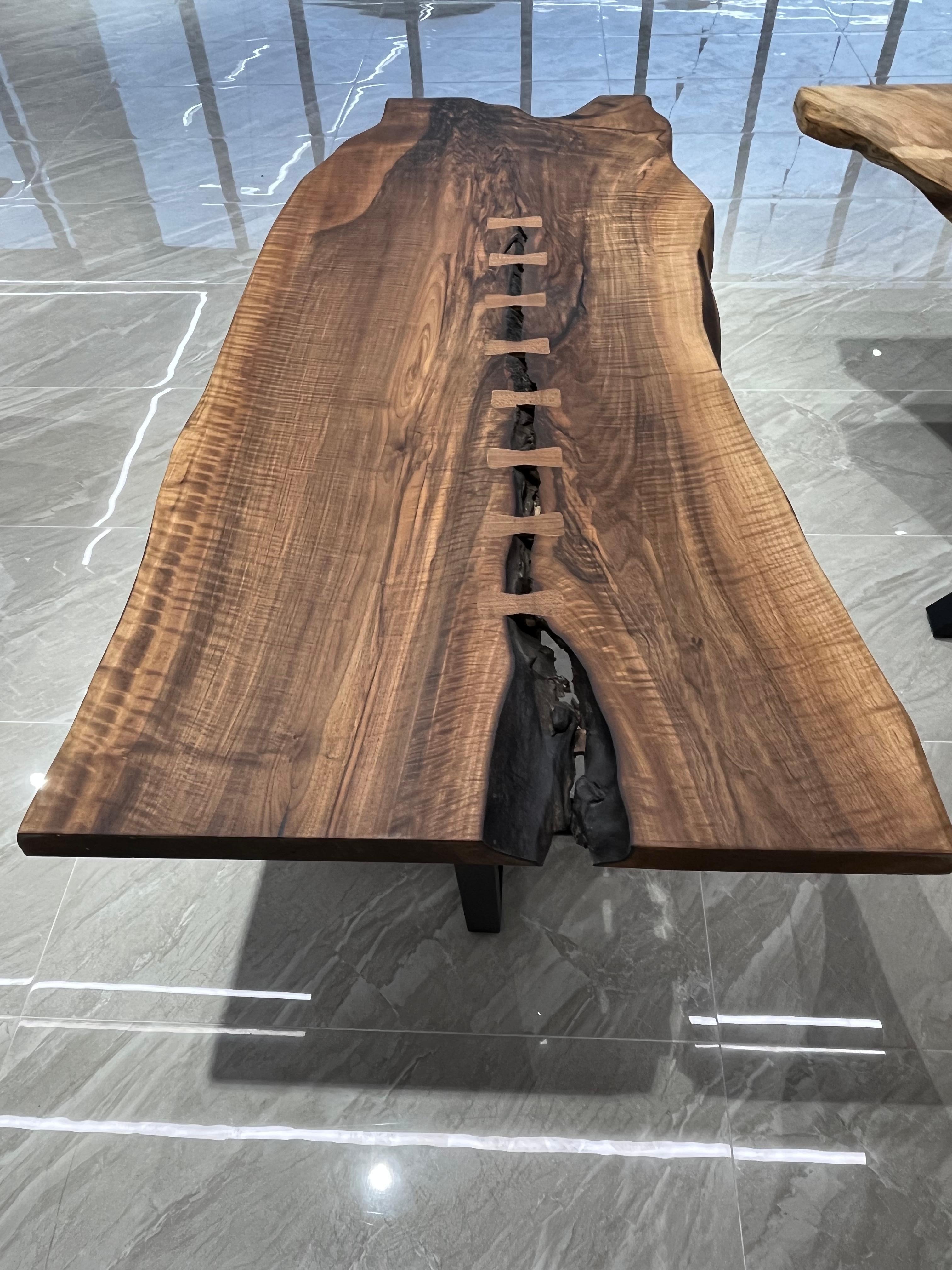 Organic Modern Custom Live Edge Wooden Dining Table For Sale
