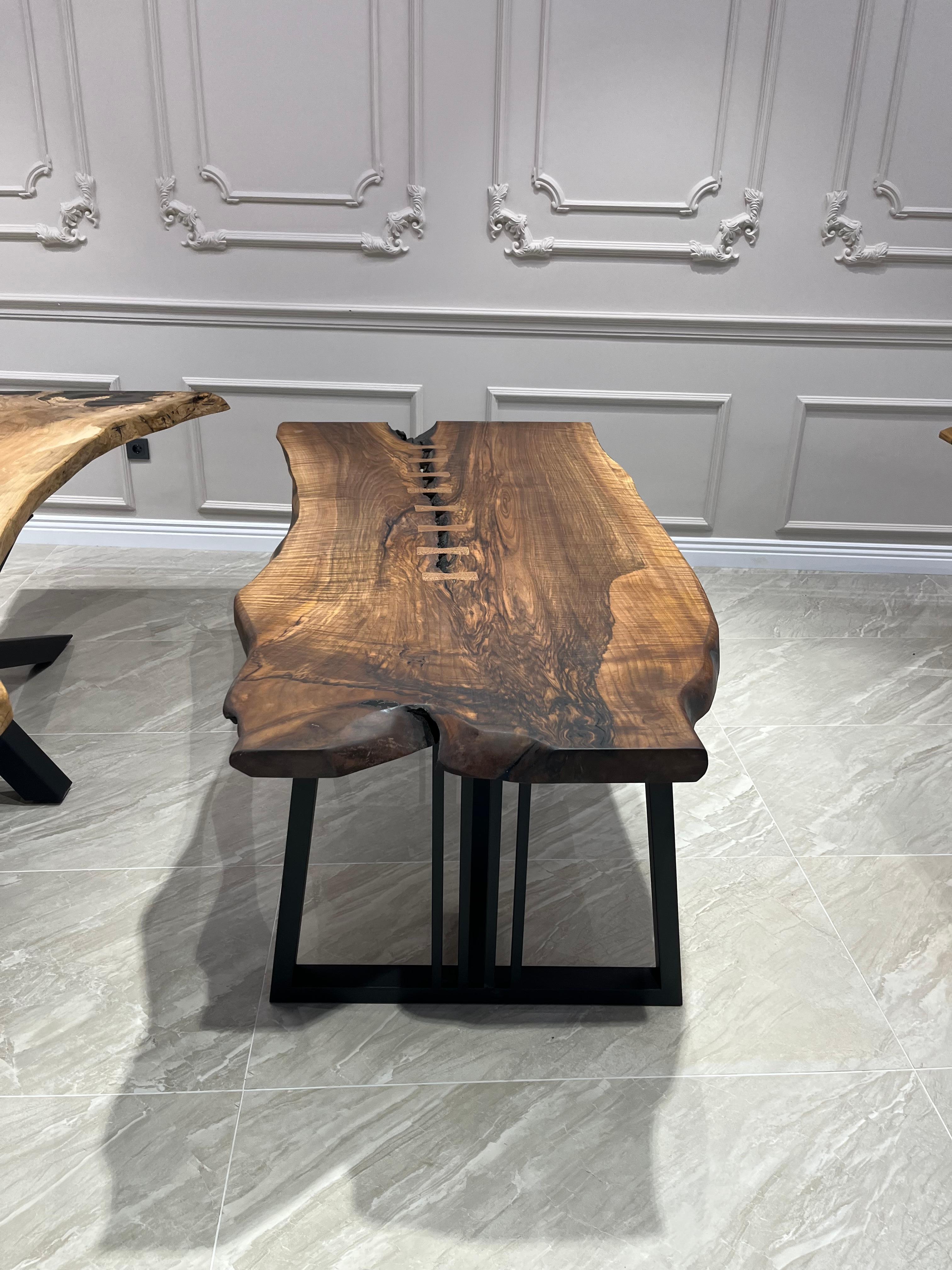 Hand-Carved Custom Live Edge Wooden Dining Table For Sale