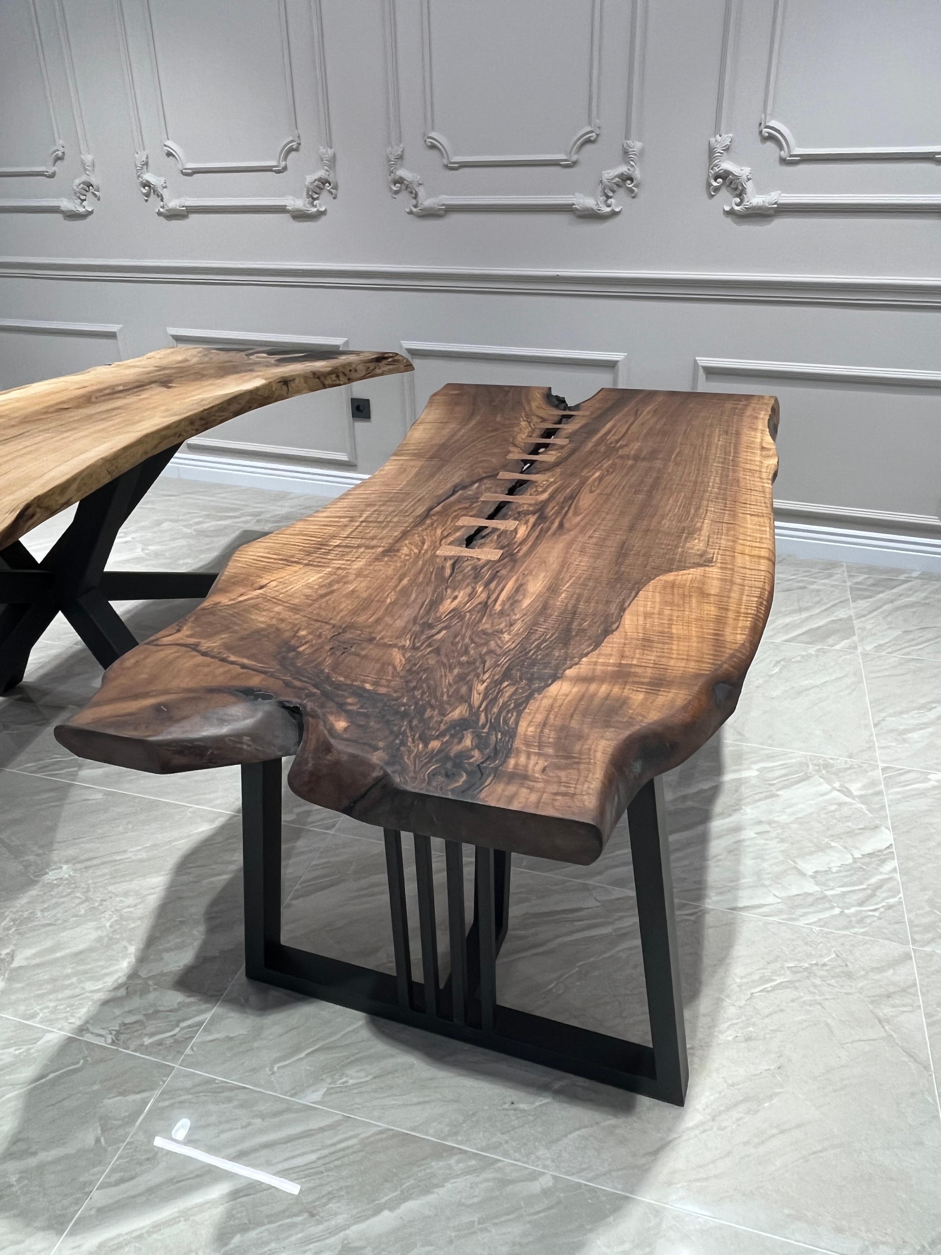Contemporary Custom Live Edge Wooden Dining Table For Sale