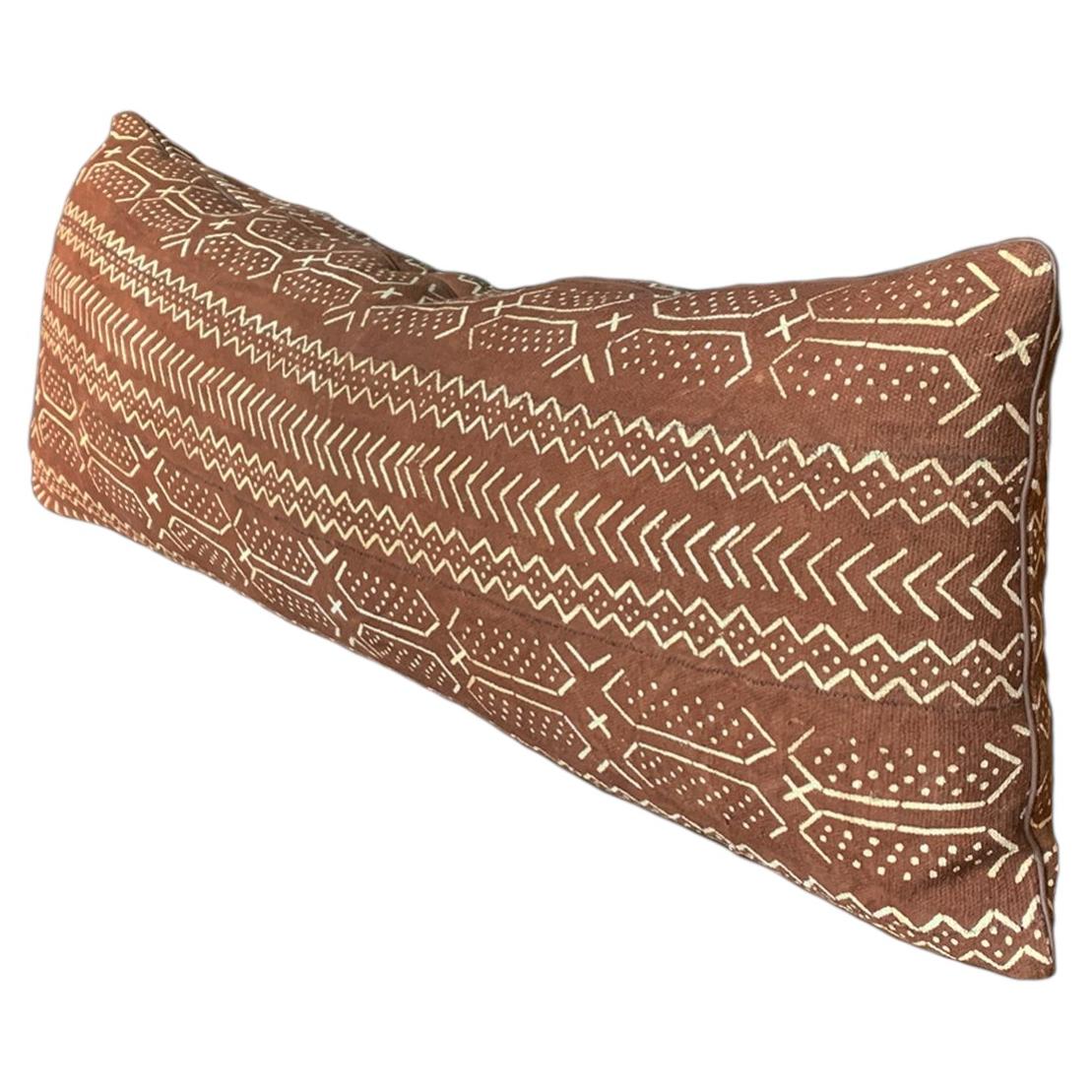 Custom Long Pillow With Vintage Mud Cloth From Mali For Sale