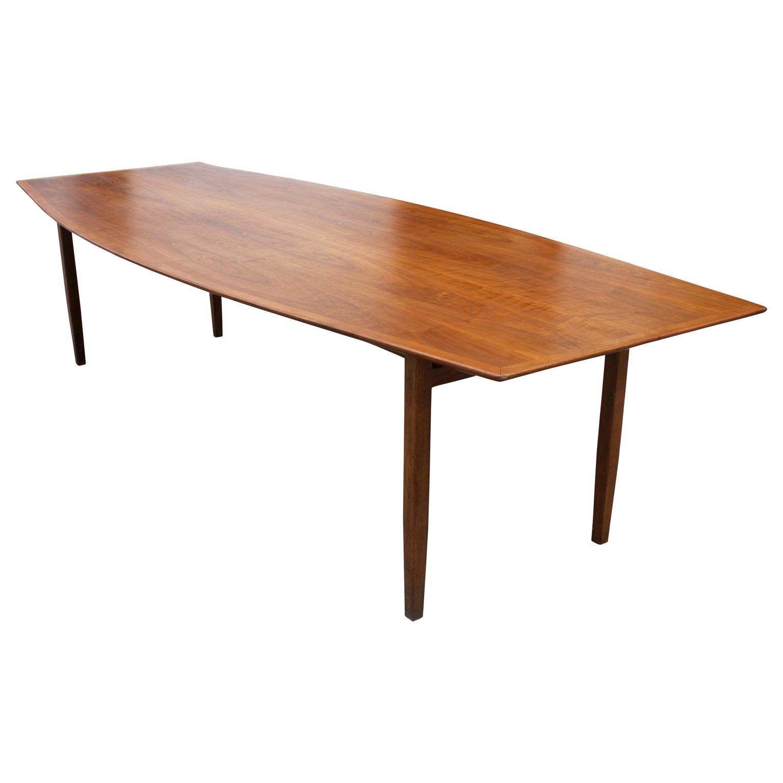 Custom Long Walnut Dining Conference Table Designed by Florence Knoll